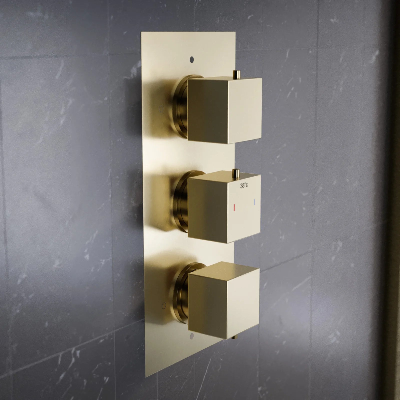 3 Dial 2 Way Concealed Square Thermostatic Shower Mixer Valve - Brushed Brass