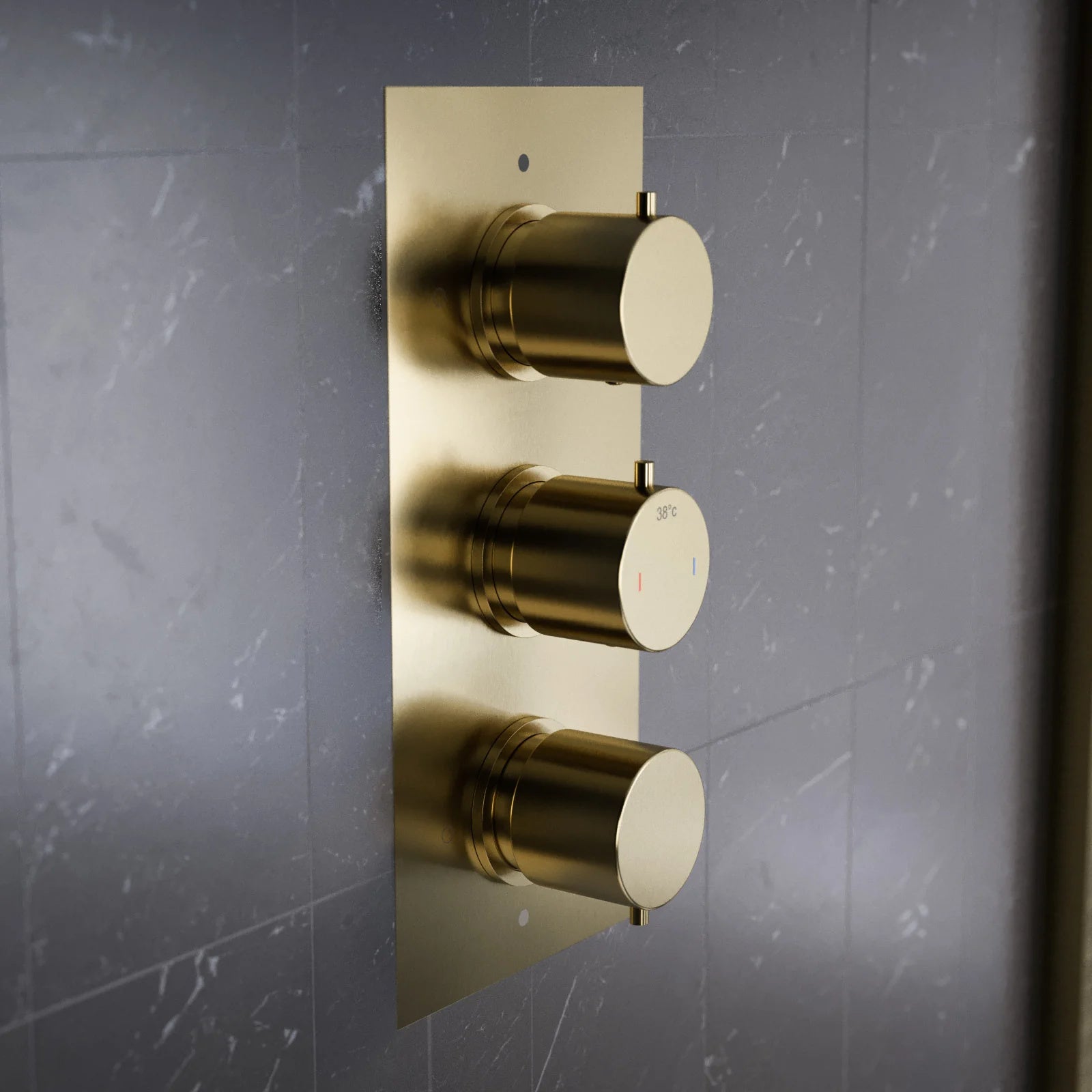 3 Dial 2 Way Concealed Thermostatic Round Shower Mixer Valve - Brushed Brass