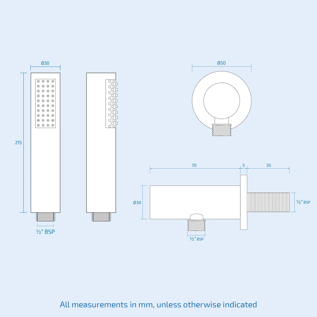 3 Dial 2 Way Square Concealed Thermostatic Mixer Valve, Overhead & Handheld