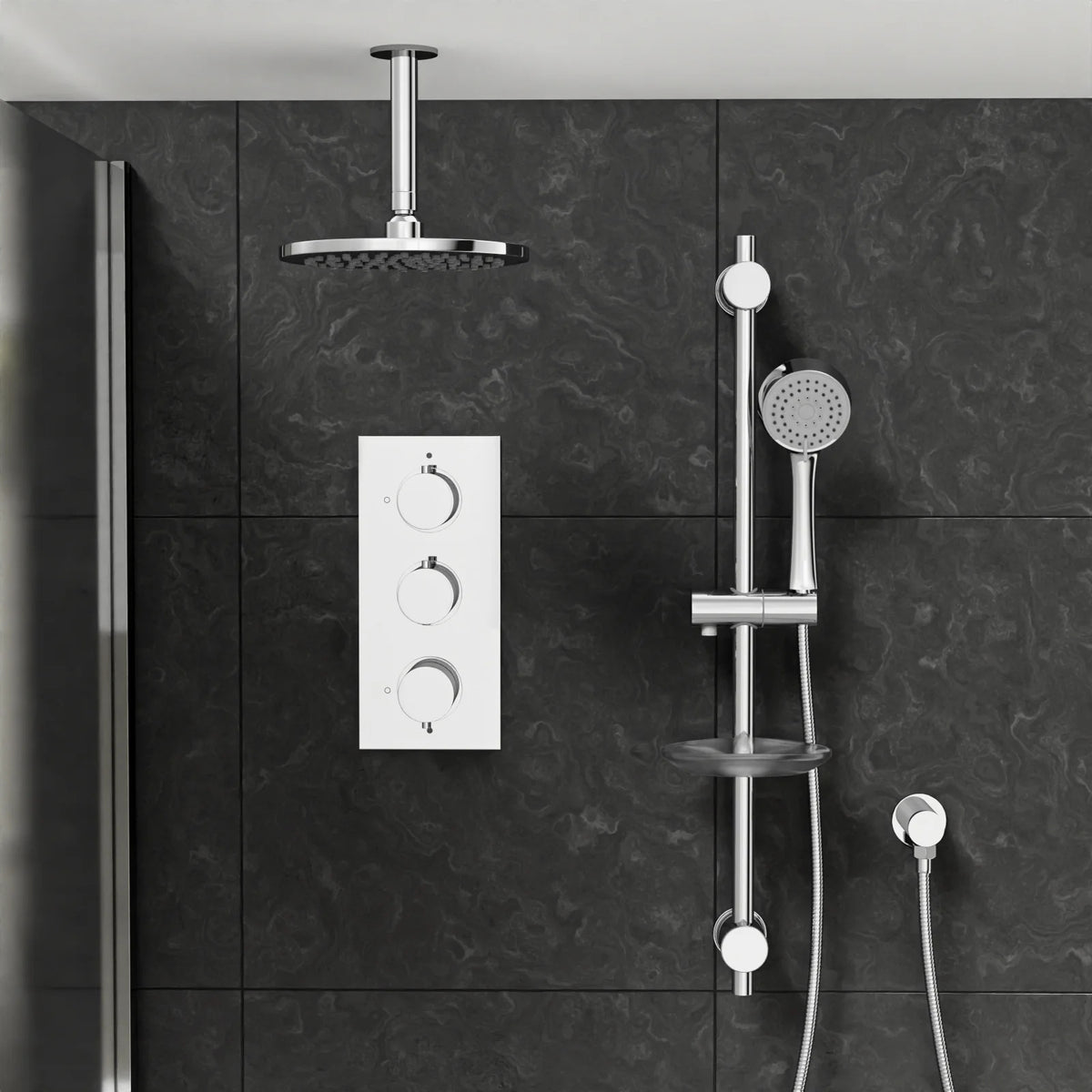 3 Dial 3 Outlet Concealed Thermostatic Shower With Bath Filler & Sprung Waste