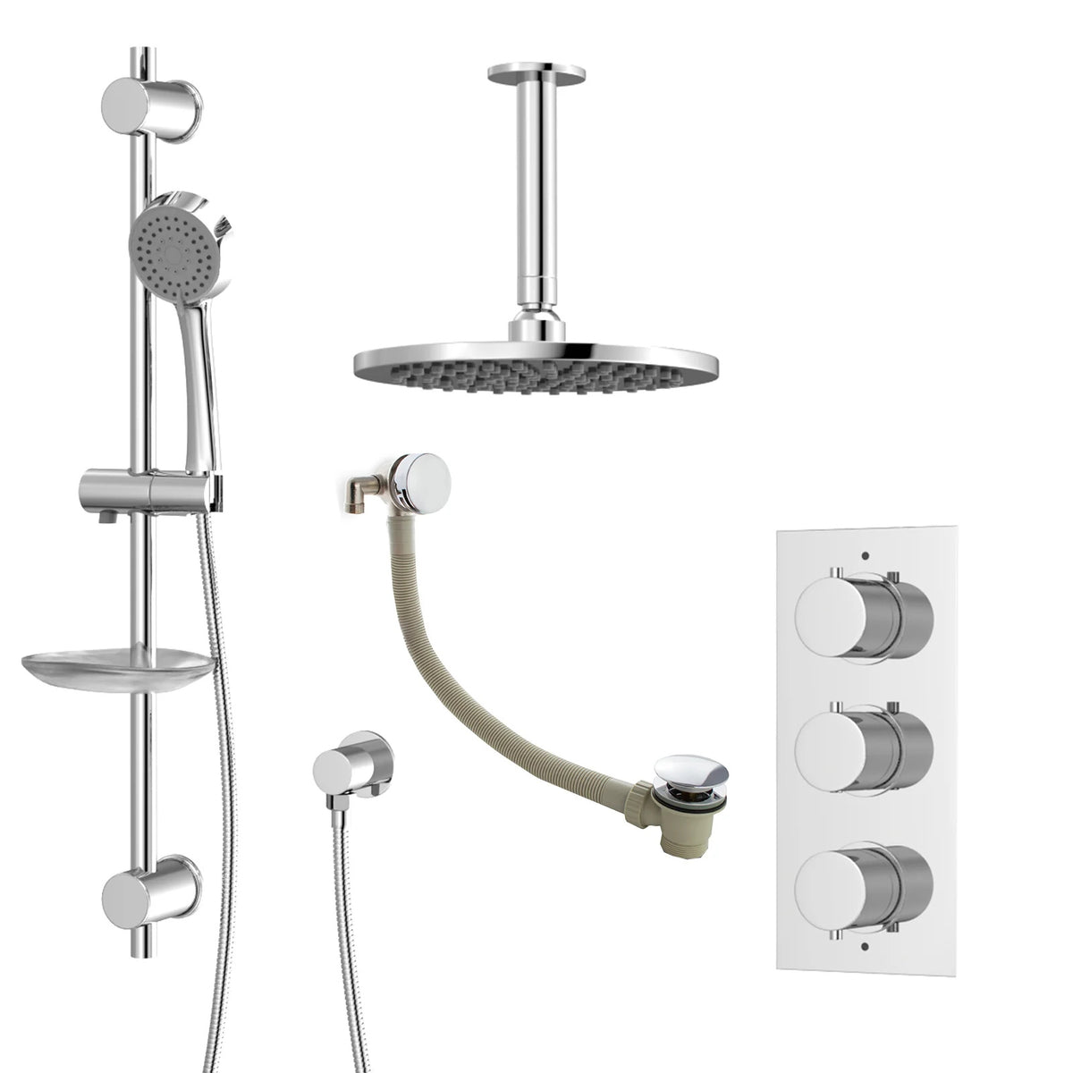 3 Dial 3 Outlet Concealed Thermostatic Shower With Bath Filler & Sprung Waste