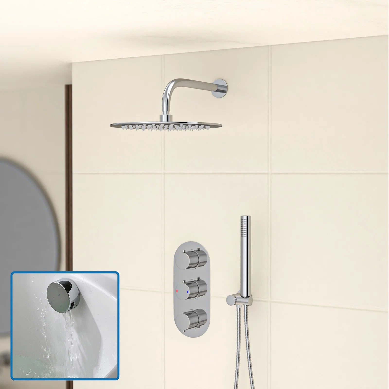 3 Dial 3 Outlet Concealed Thermostatic Shower - Round shower set