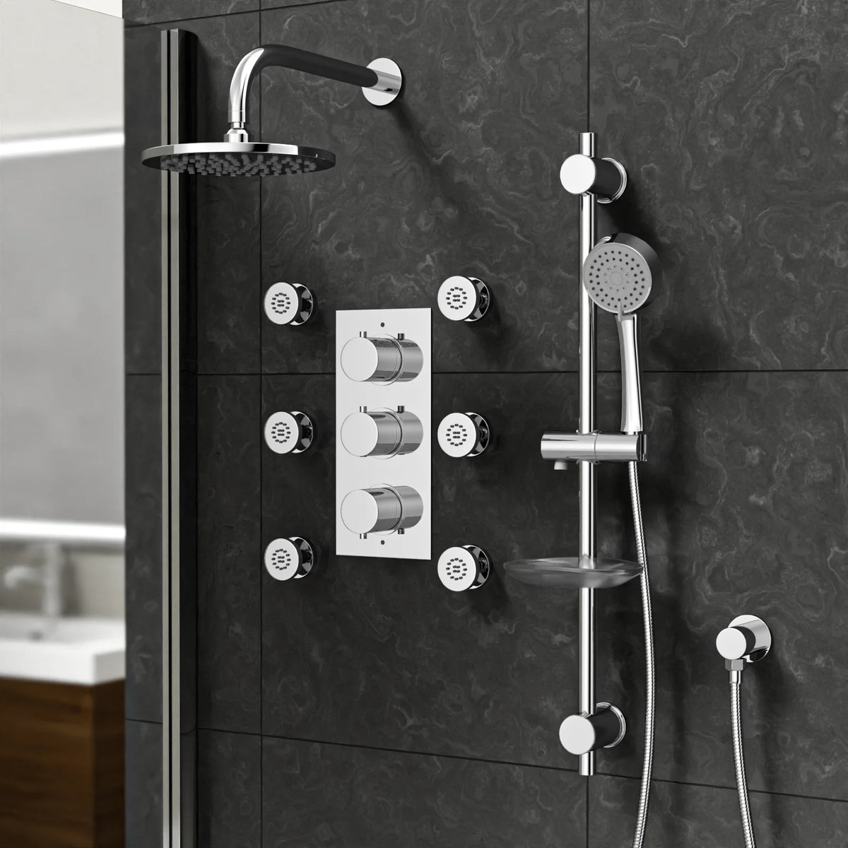 3 Dial 3 Outlet Concealed Thermostatic Shower Set With Massage Kit