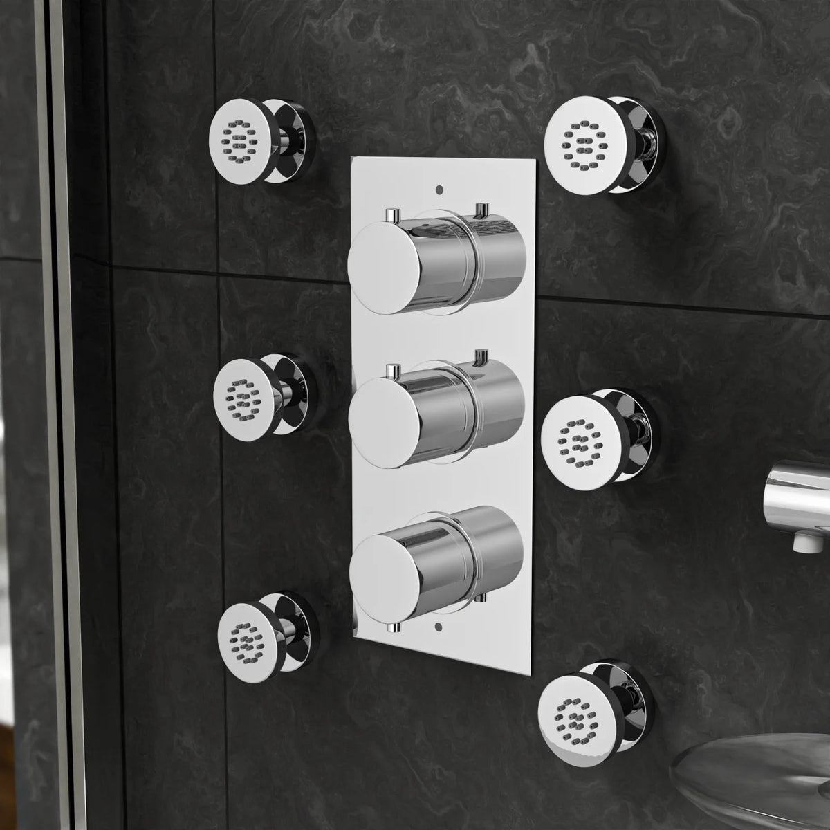 3 Dial 3 Outlet Concealed Thermostatic Shower Set With Massage Kit