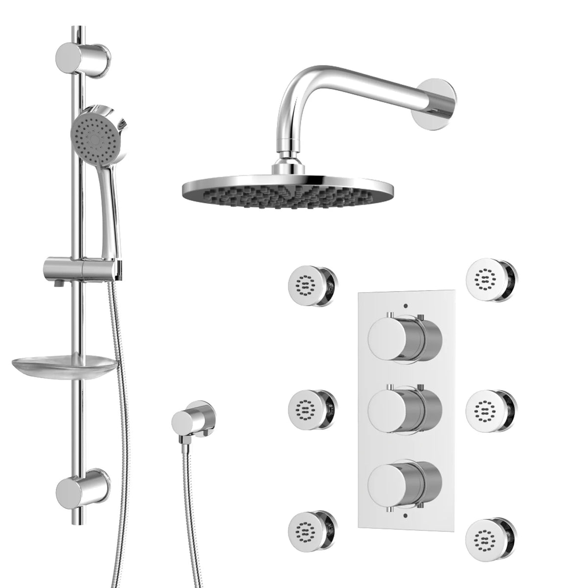 3 Dial 3 Outlet Concealed Thermostatic Shower Set With Massage Kit