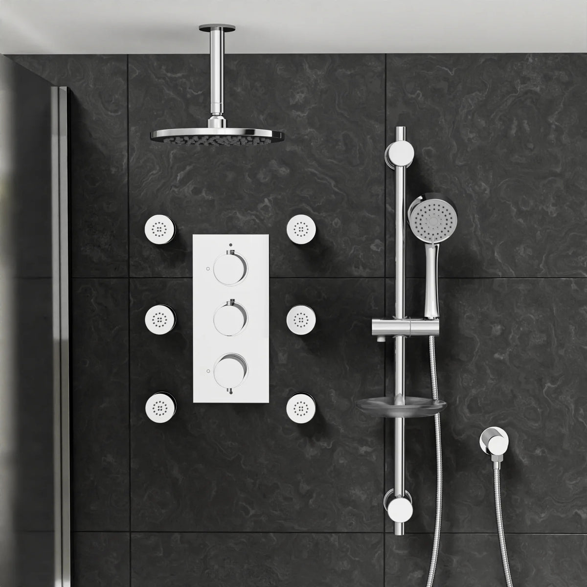 3 Dial 3 Outlet Concealed Thermostatic Shower Set With Massage System