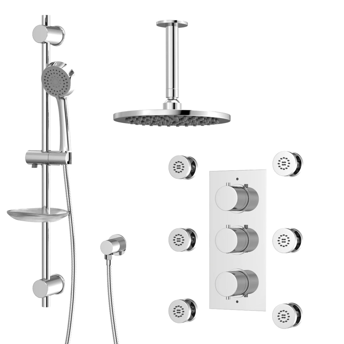 3 Dial 3 Outlet Concealed Thermostatic Shower Set With Massage System