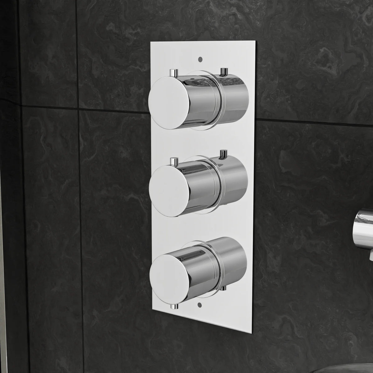 3 Dial 3 Outlet Concealed Thermostatic Shower With Thin Head, Bath Filler & Sprung Waste