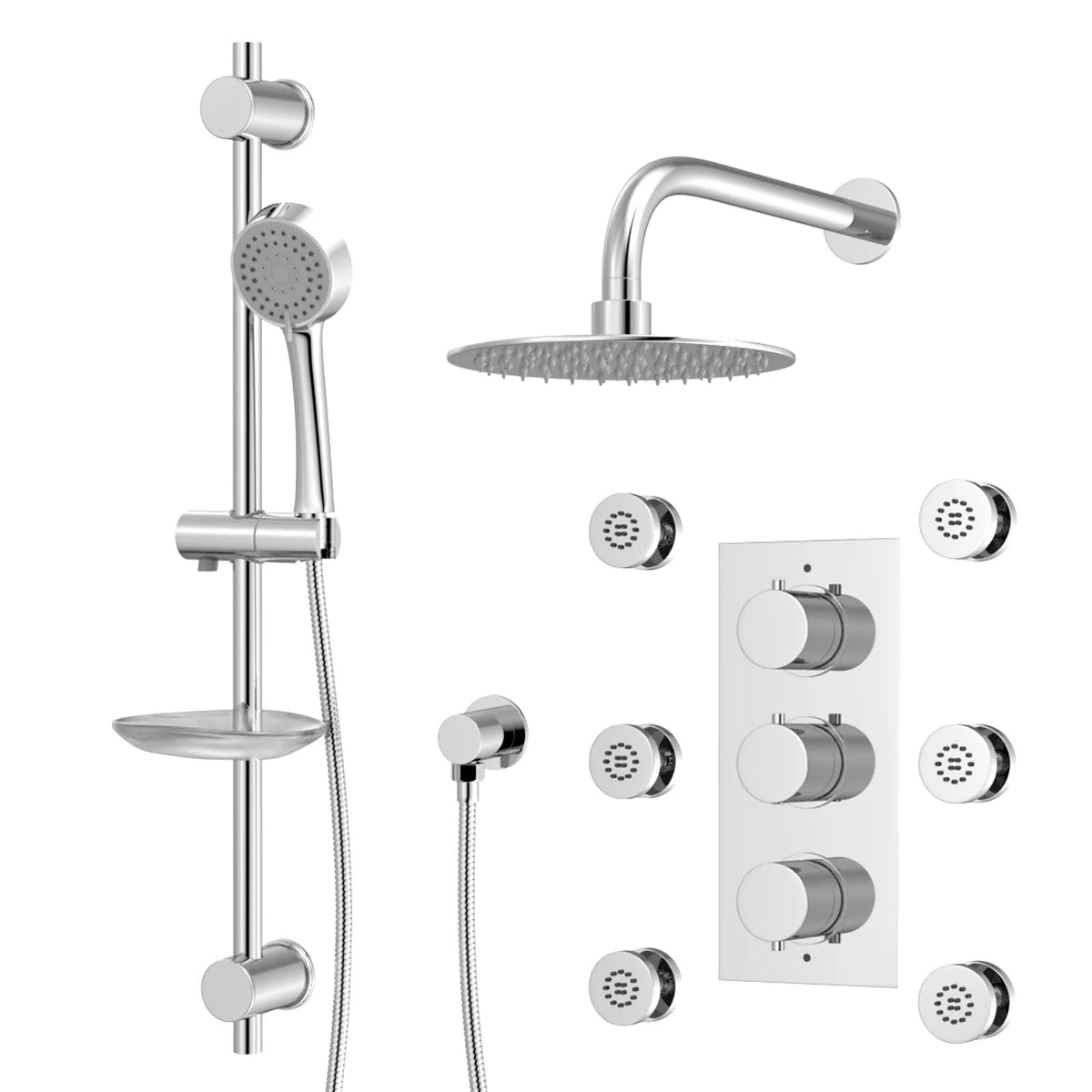 3 Dial 3 Outlet Concealed Thermostatic Shower With Thin Head & Massage Kit
