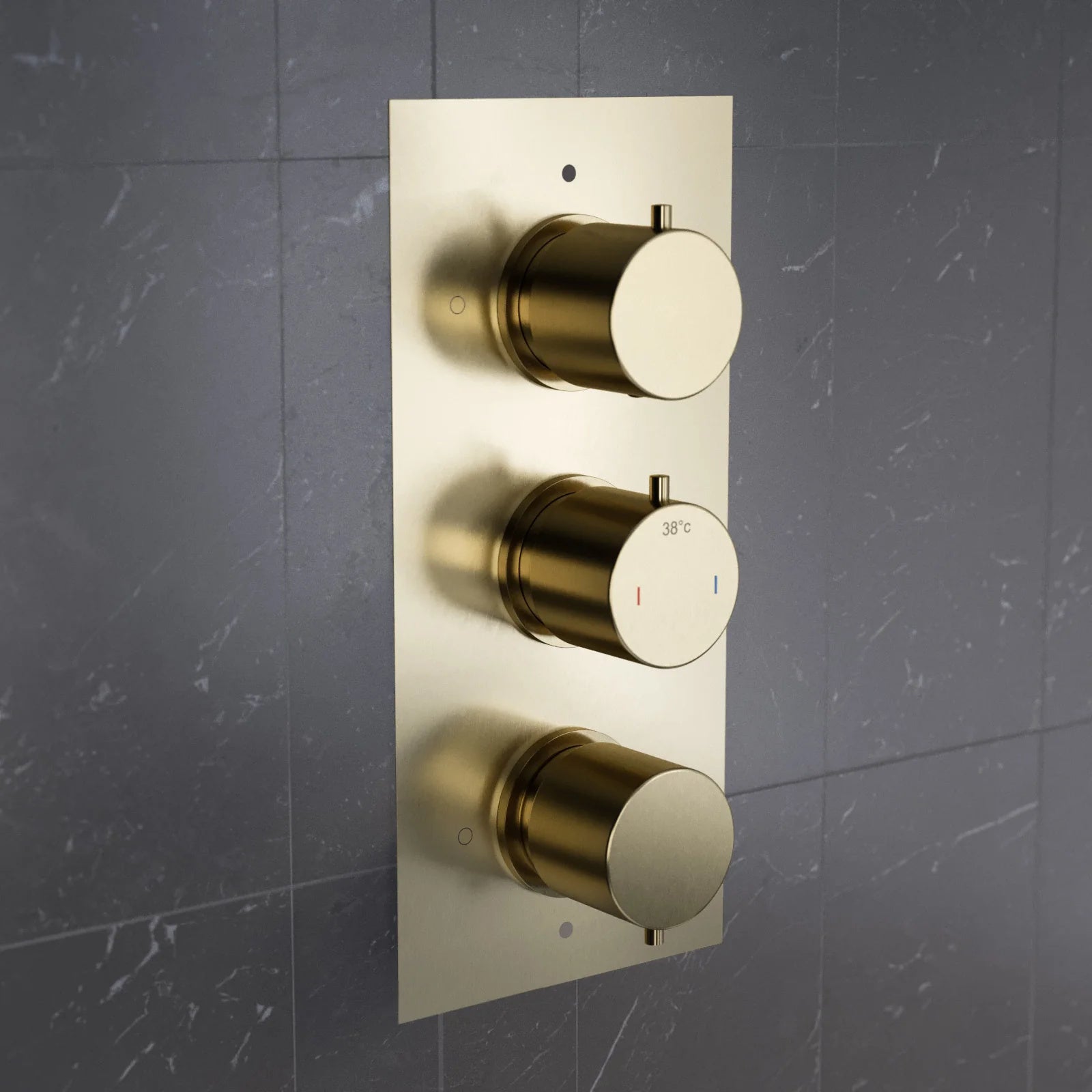 3 Dial 3 Way Concealed Thermostatic Round Shower Mixer Valve - Brushed Brass