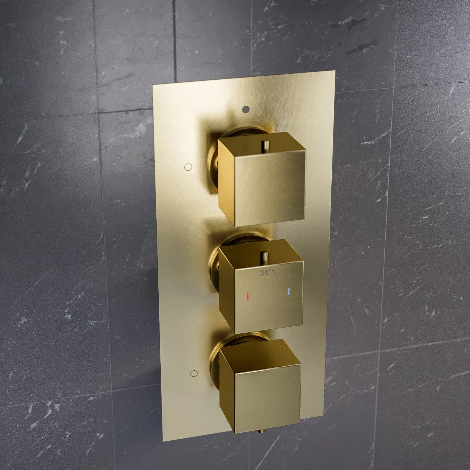 3 Dial 3 Way Concealed Thermostatic Square Shower Mixer Valve - Brushed Brass