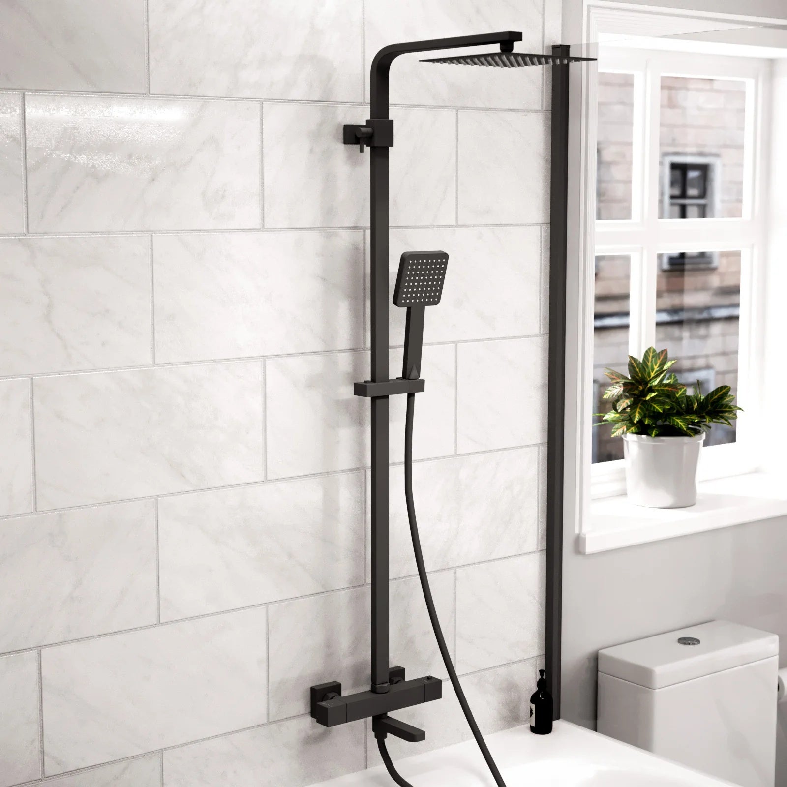 3 Way Exposed Thermostatic Shower Mixer Twin Head Valve - Matte Black