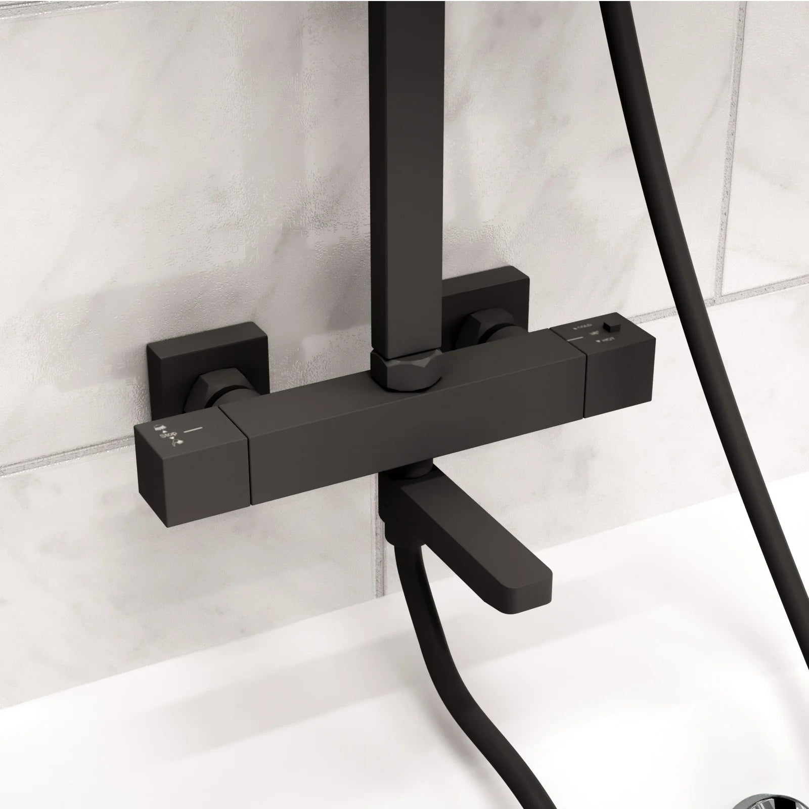 3 Way Exposed Thermostatic Shower Mixer Twin Head Valve - Matte Black
