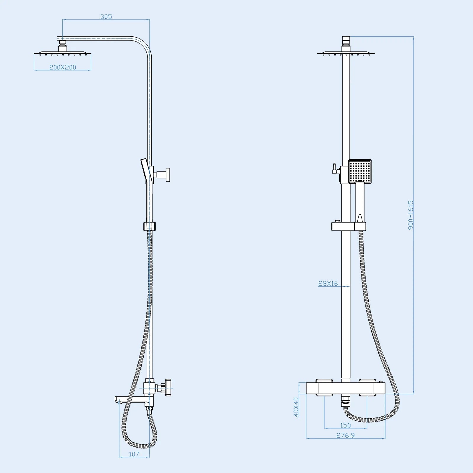 3 Way Exposed Thermostatic Shower Mixer Twin Head Valve - Matte Black