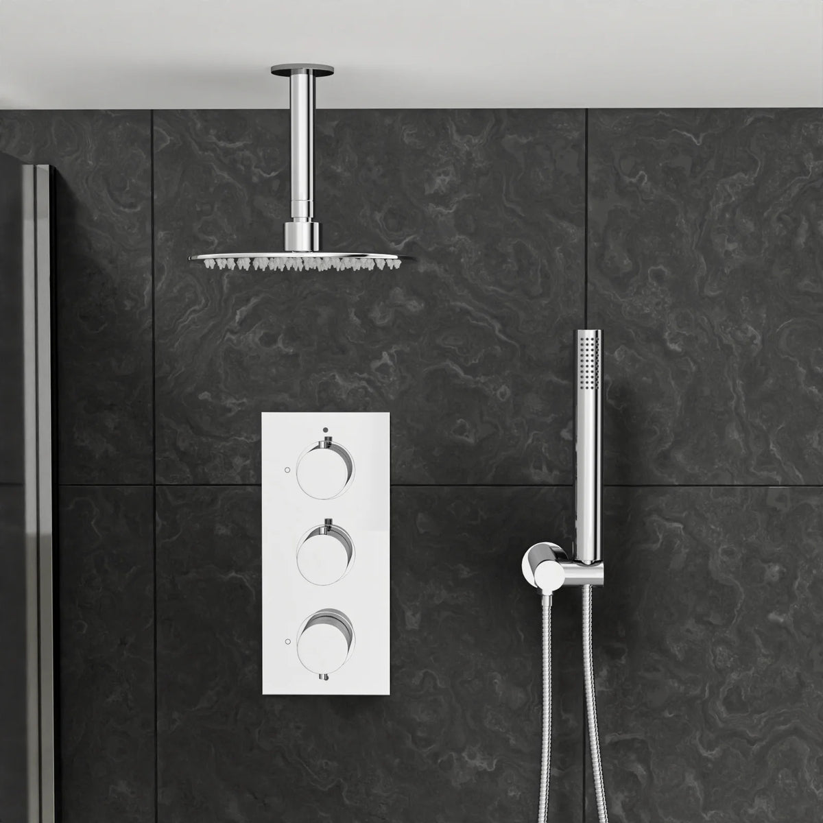 3 Way Slim Head Concealed Thermostatic Shower With Bath Filler & Waste