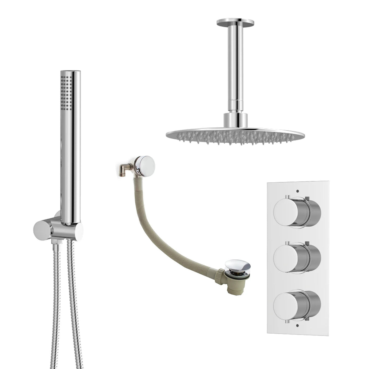 3 Way Slim Head Concealed Thermostatic Shower With Bath Filler & Waste