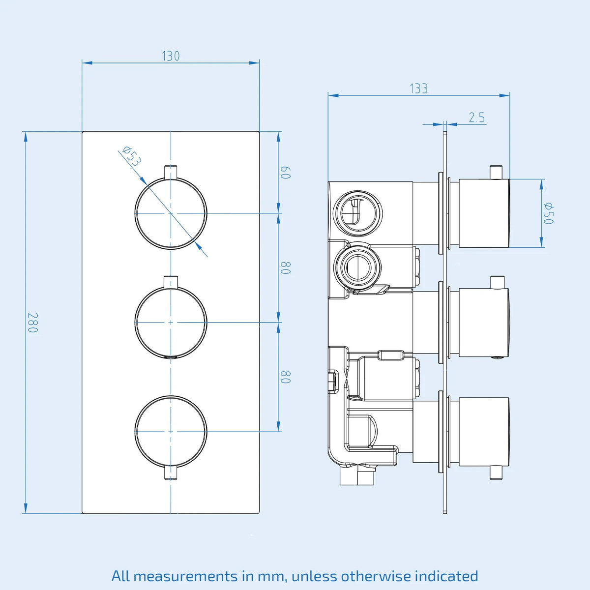 3 Way Slim Head Concealed Thermostatic Shower With Bath Filler & Waste