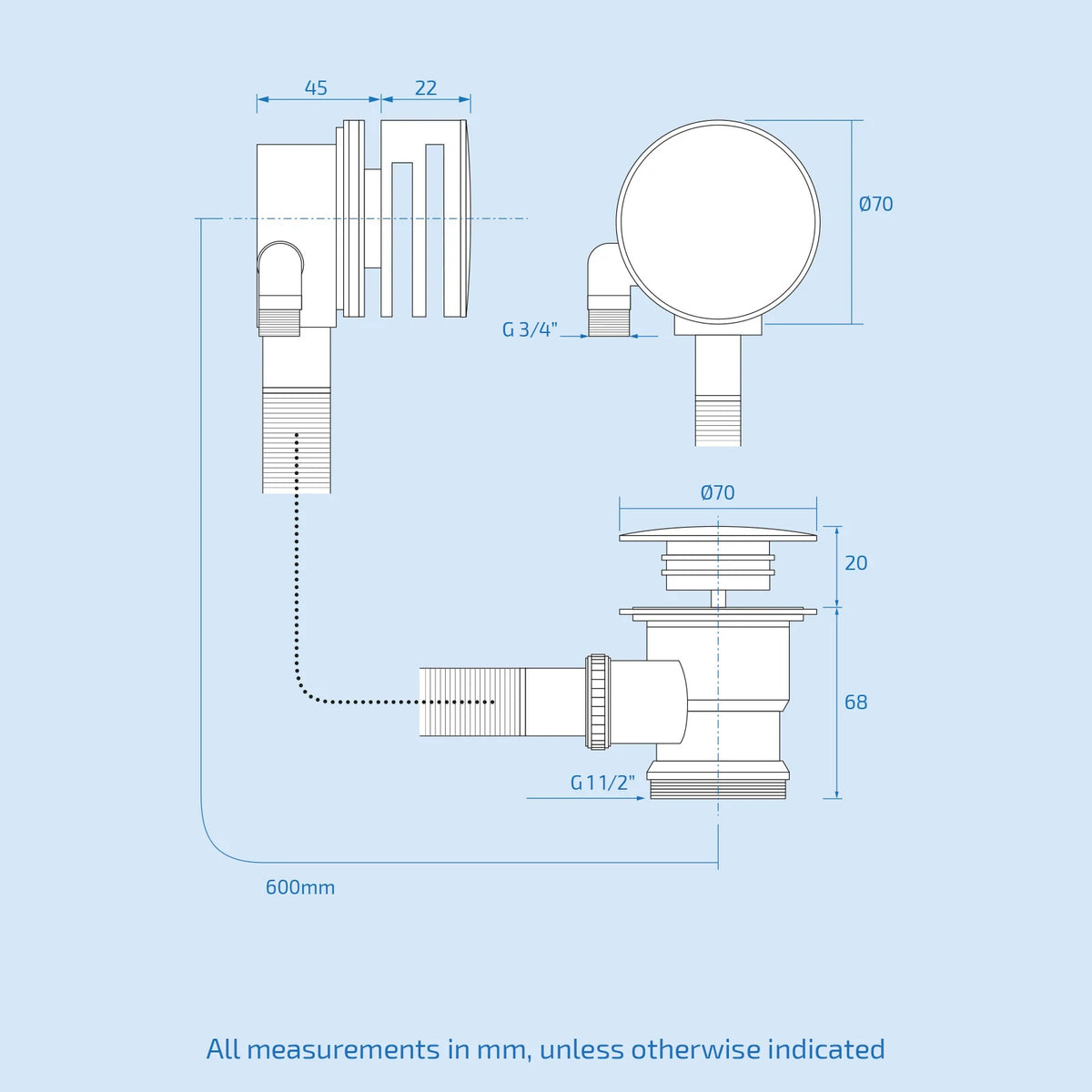 3 Way Slim Head Concealed Thermostatic Shower With Bath Filler & Waste