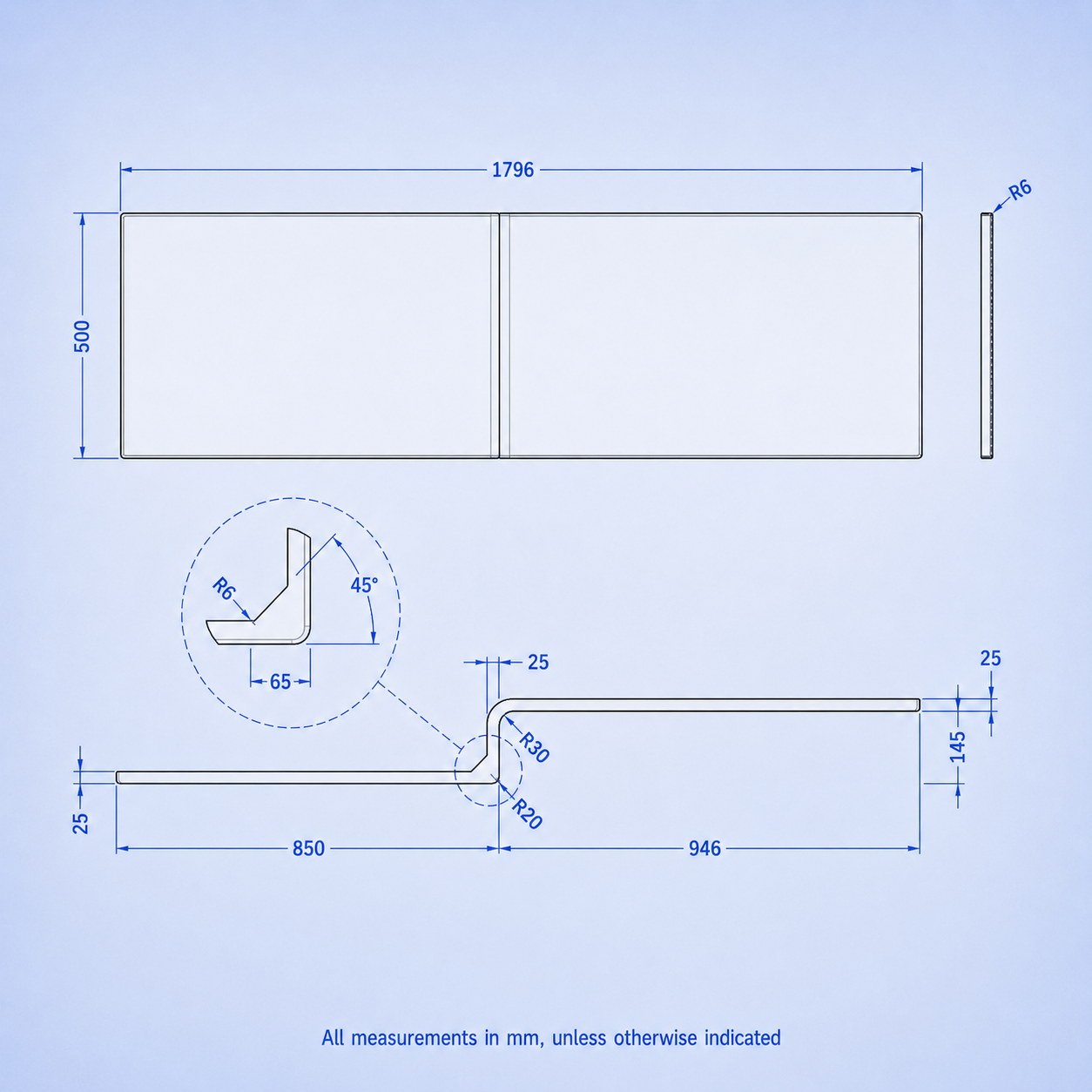 1800mm x 850mm L Shaped LH Curved Shower Bath Acrylic & Front Panel