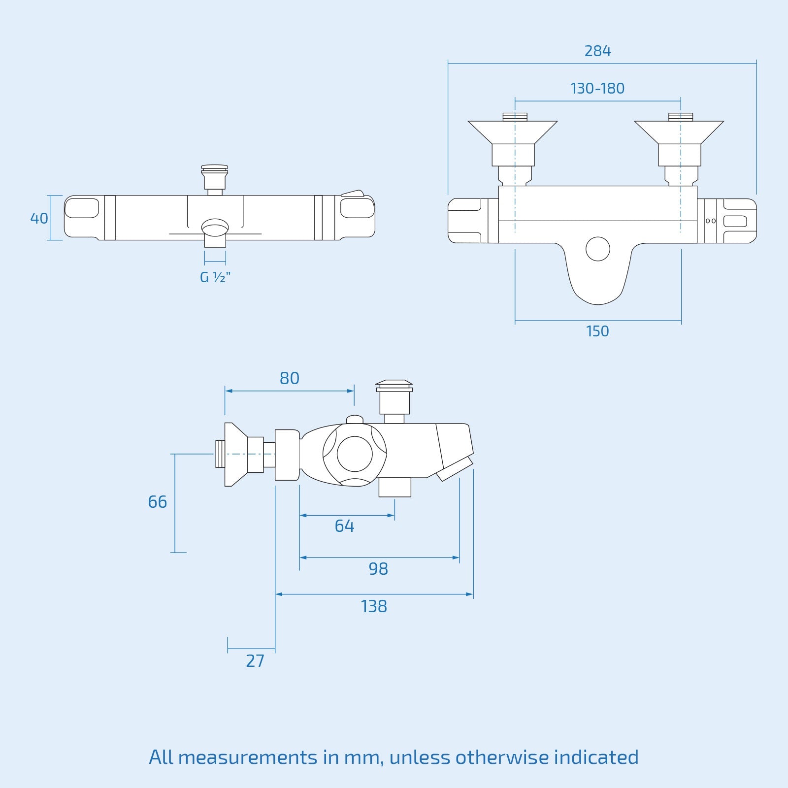 Preston Modern Wall Mounted Thermostatic Bath Shower Mixer Tap