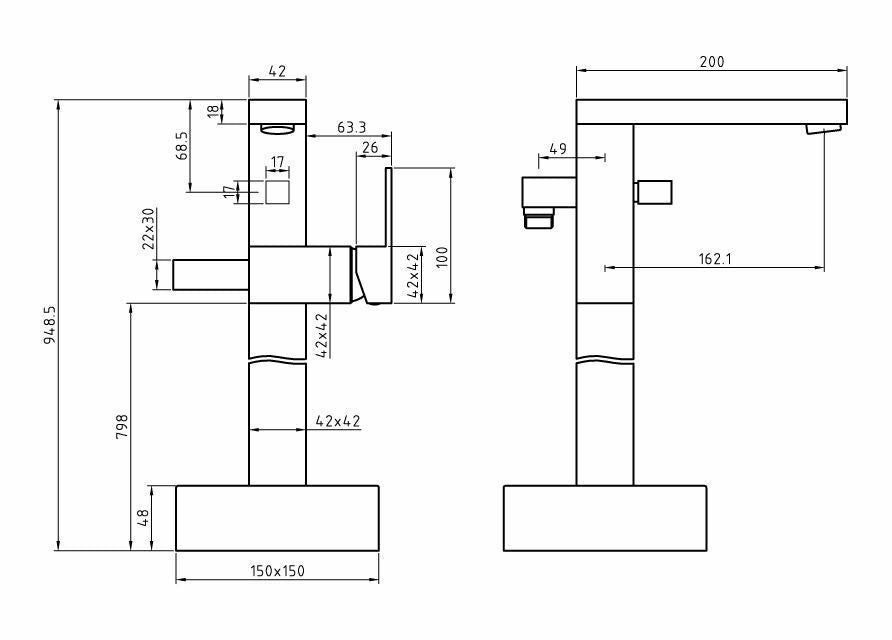 Cube Square Freestanding Bath Shower Mixer Tap, Basin Sink Mixer Tap & Push Button Slotted Basin Waste Set
