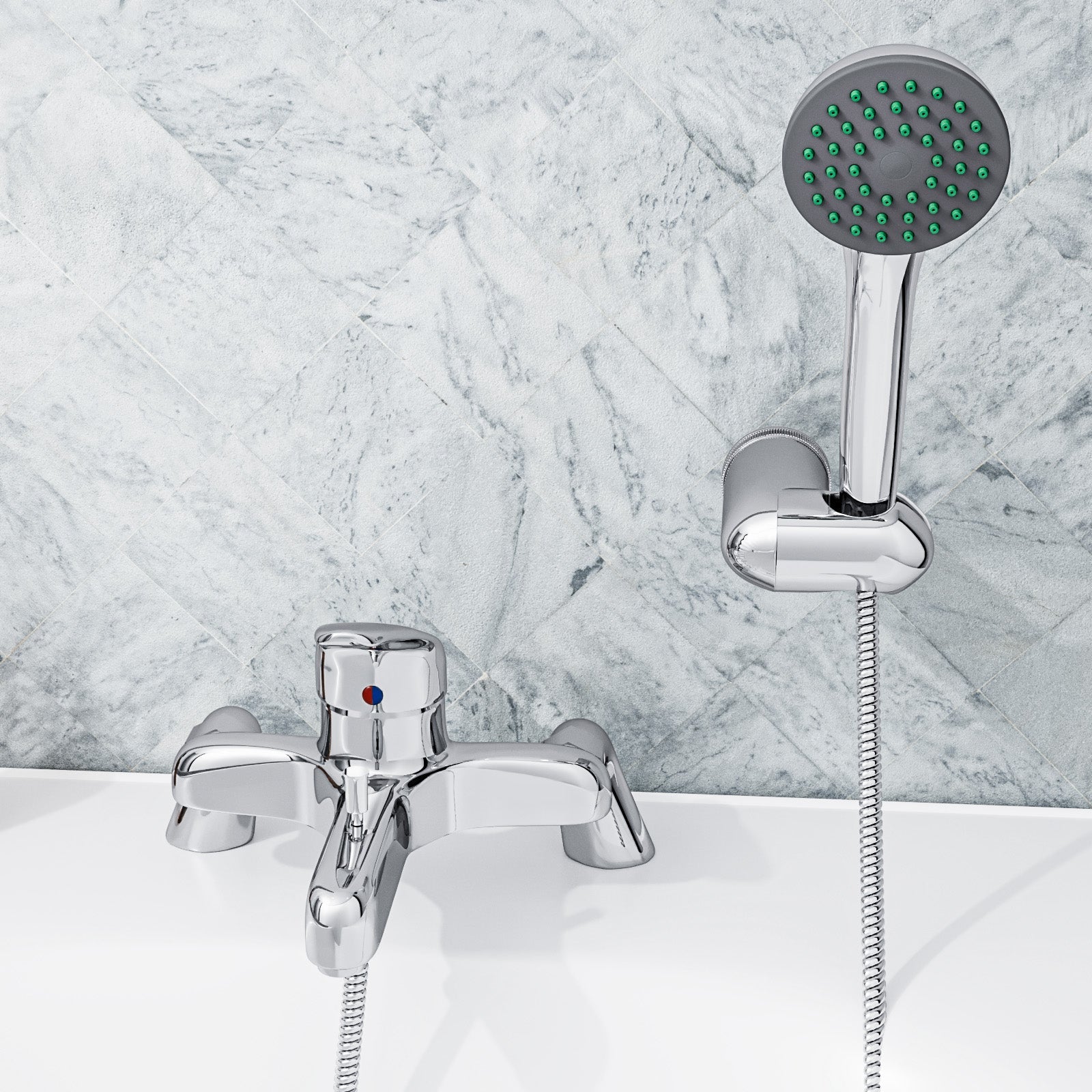 Dame Bathroom Basin Mono Mixer Tap, Bath Shower Mixer Tap & Waste Chrome