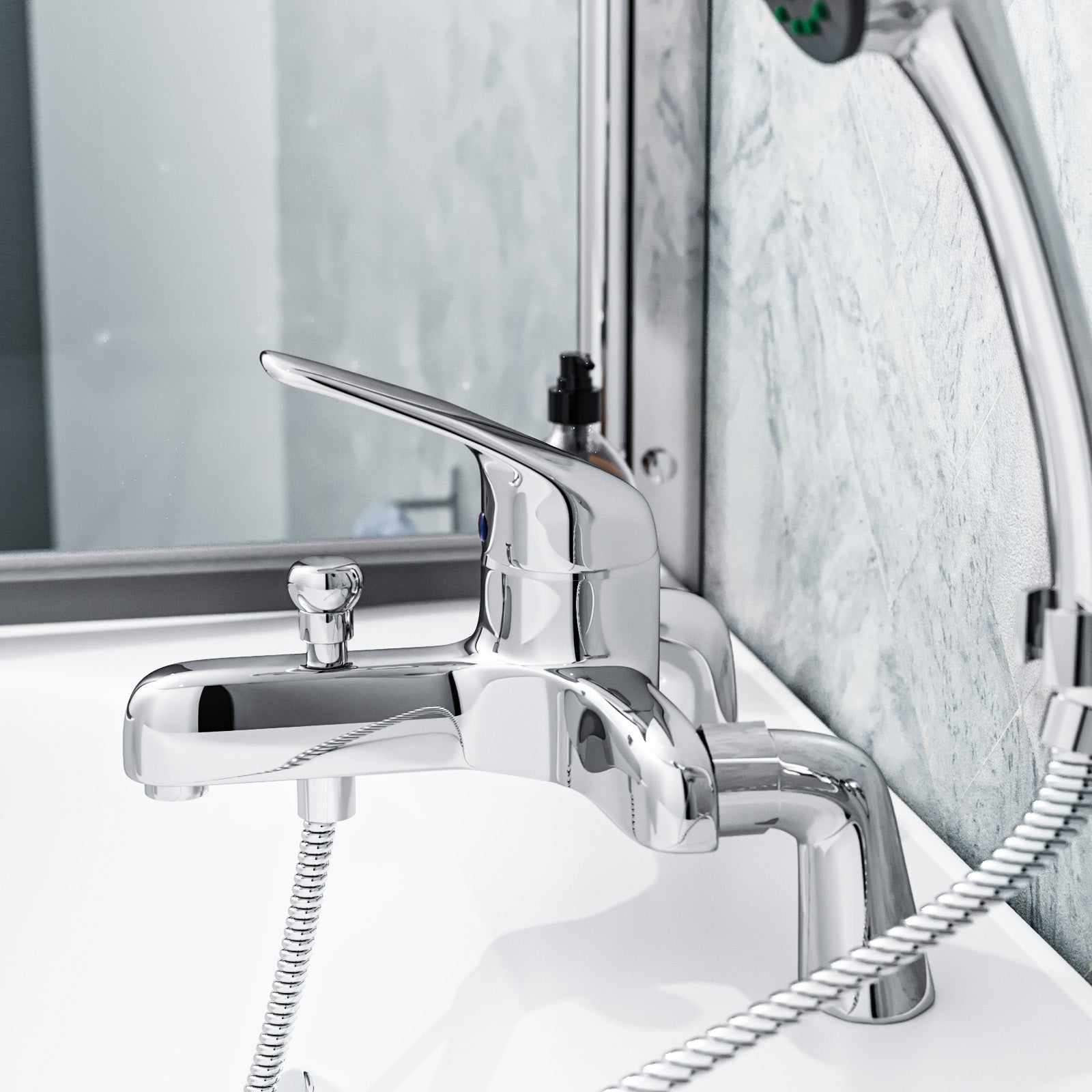 Studio Contemporary Chrome Set Of Basin Mono Mixer Tap & Bath Shower Mixer Tap