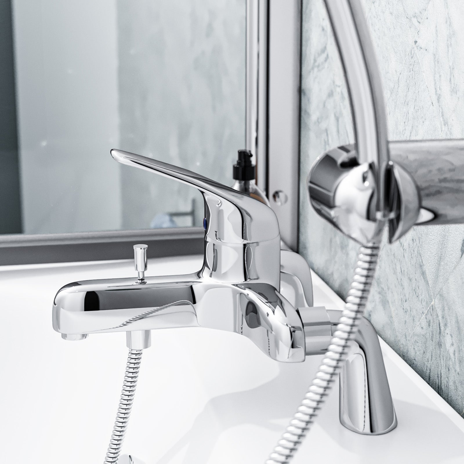 Dame Bathroom Basin Mono Mixer Tap, Bath Shower Mixer Tap & Waste Chrome