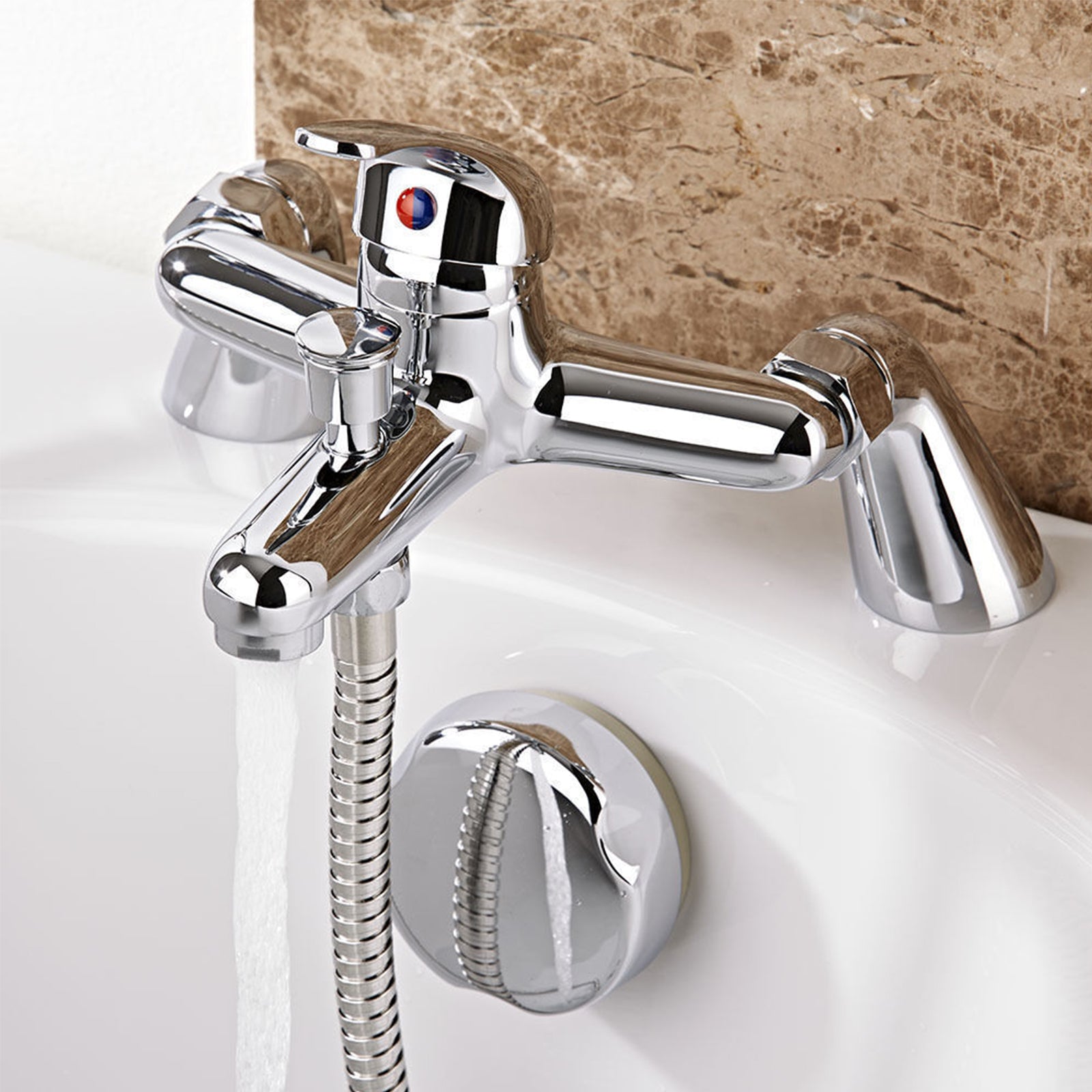 Brass Chrome Deck Mounted Bath Shower Mixer Tap Lever Handle Modern