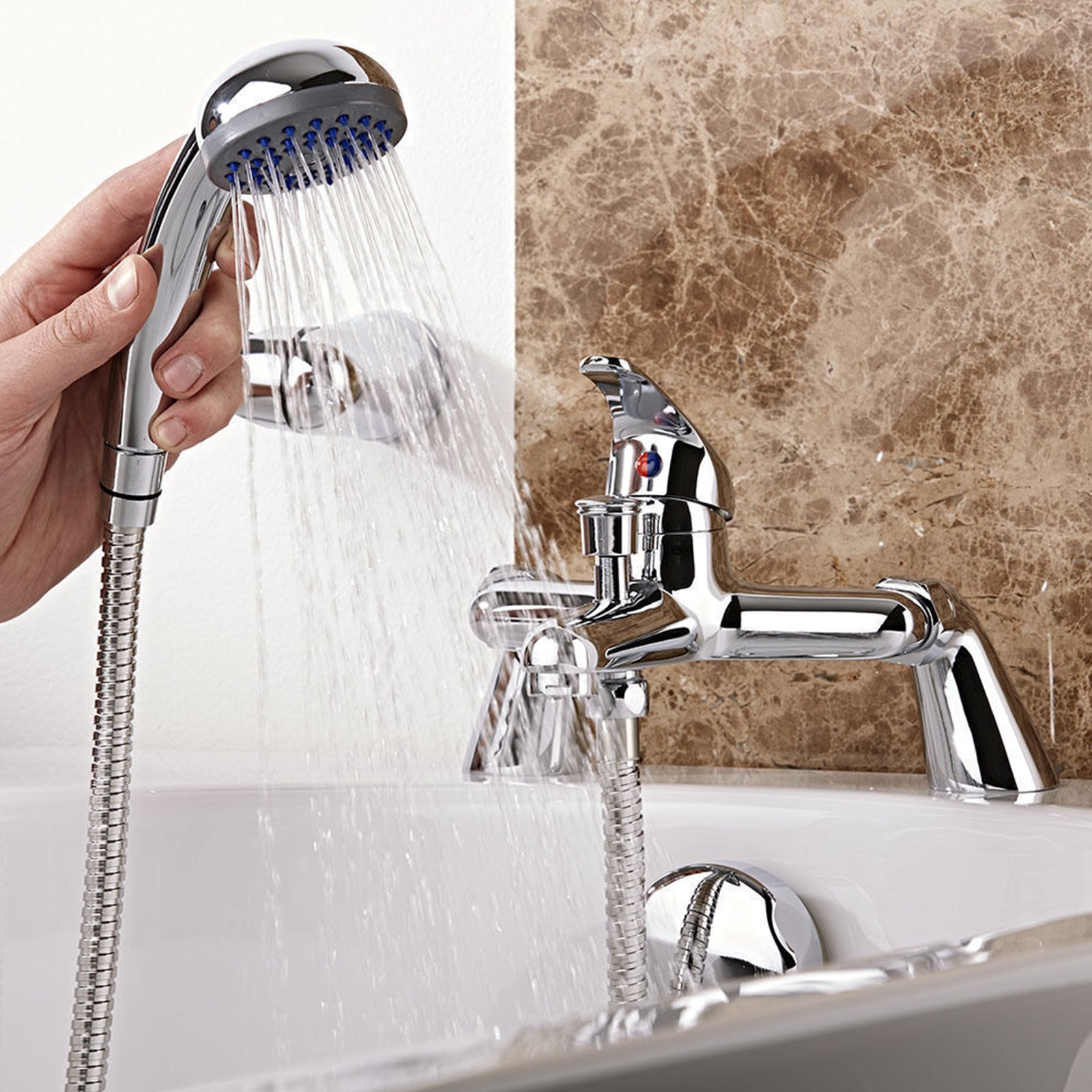 Brass Chrome Deck Mounted Bath Shower Mixer Tap Lever Handle Modern