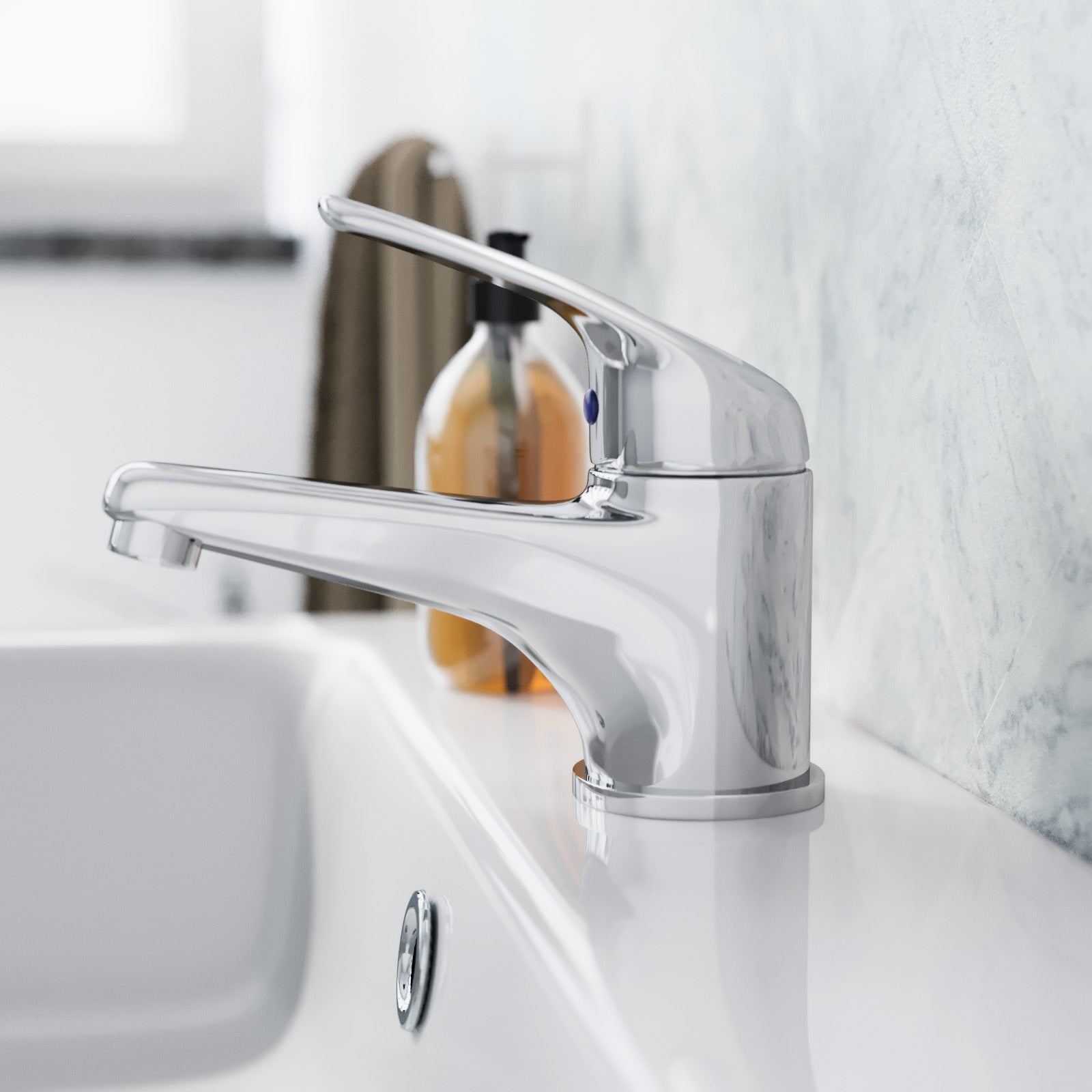 Dame Bathroom Basin Mono Mixer Tap, Bath Shower Mixer Tap & Waste Chrome