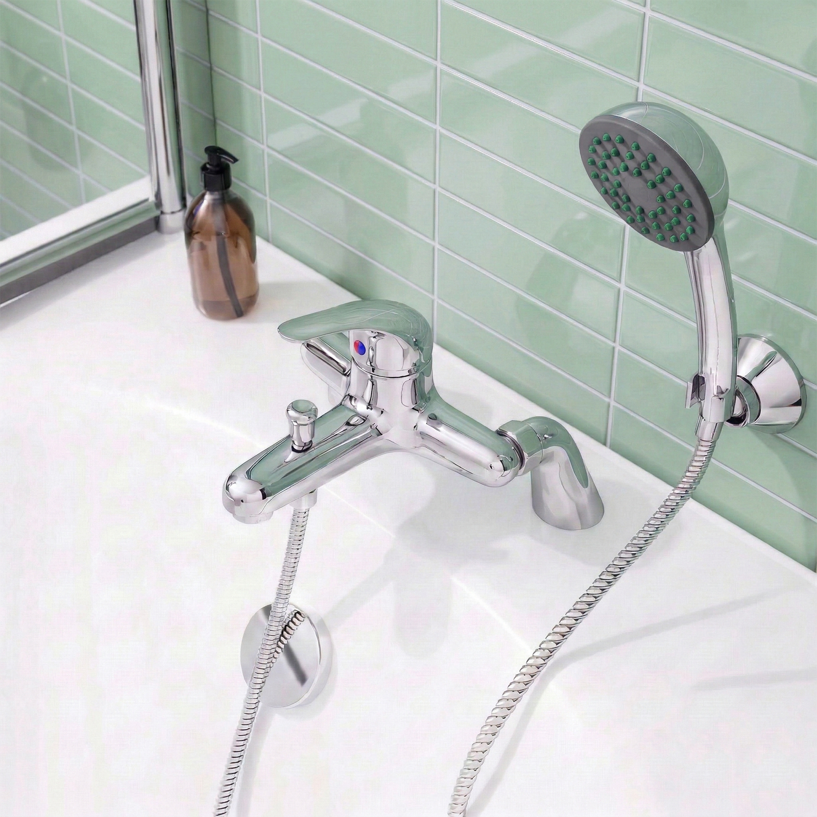 Dame Bathroom Basin Mono Mixer Tap, Bath Shower Mixer Tap & Waste Chrome