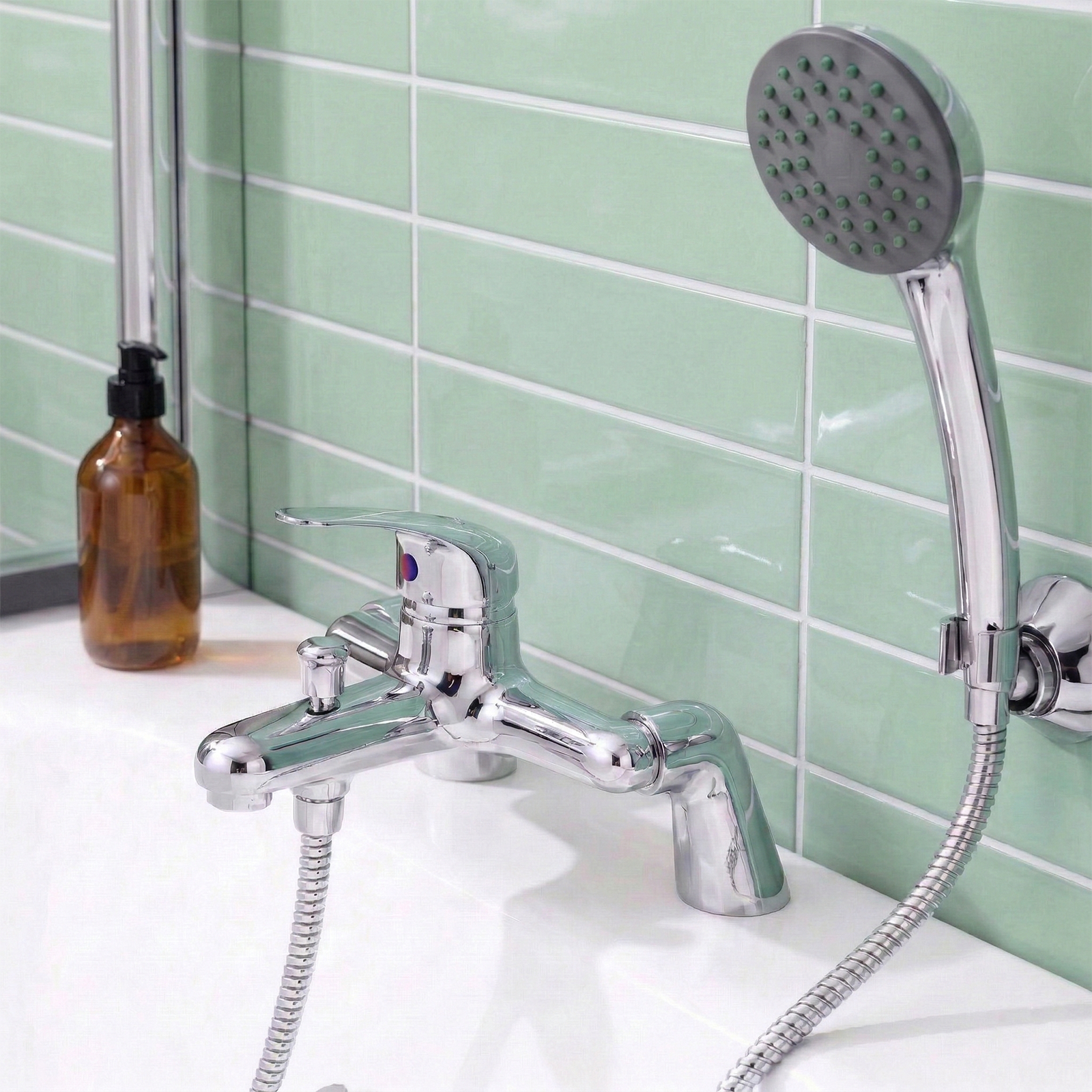 Dame Bathroom Basin Mono Mixer Tap, Bath Shower Mixer Tap & Waste Chrome