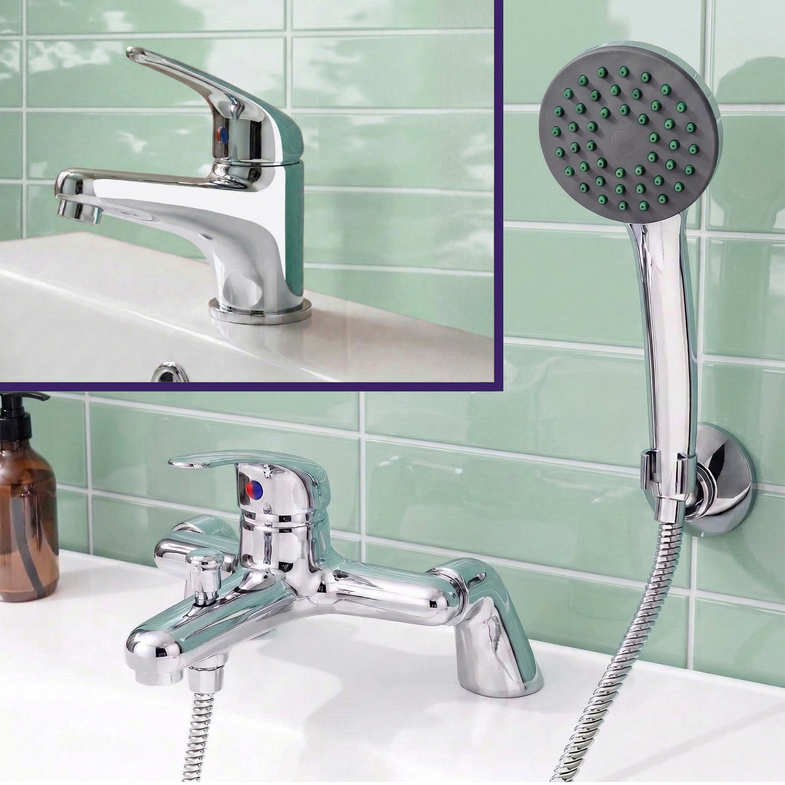 Studio Modern Chrome Basin Sink Mono Mixer Tap & Bath Shower Mixer Tap Set