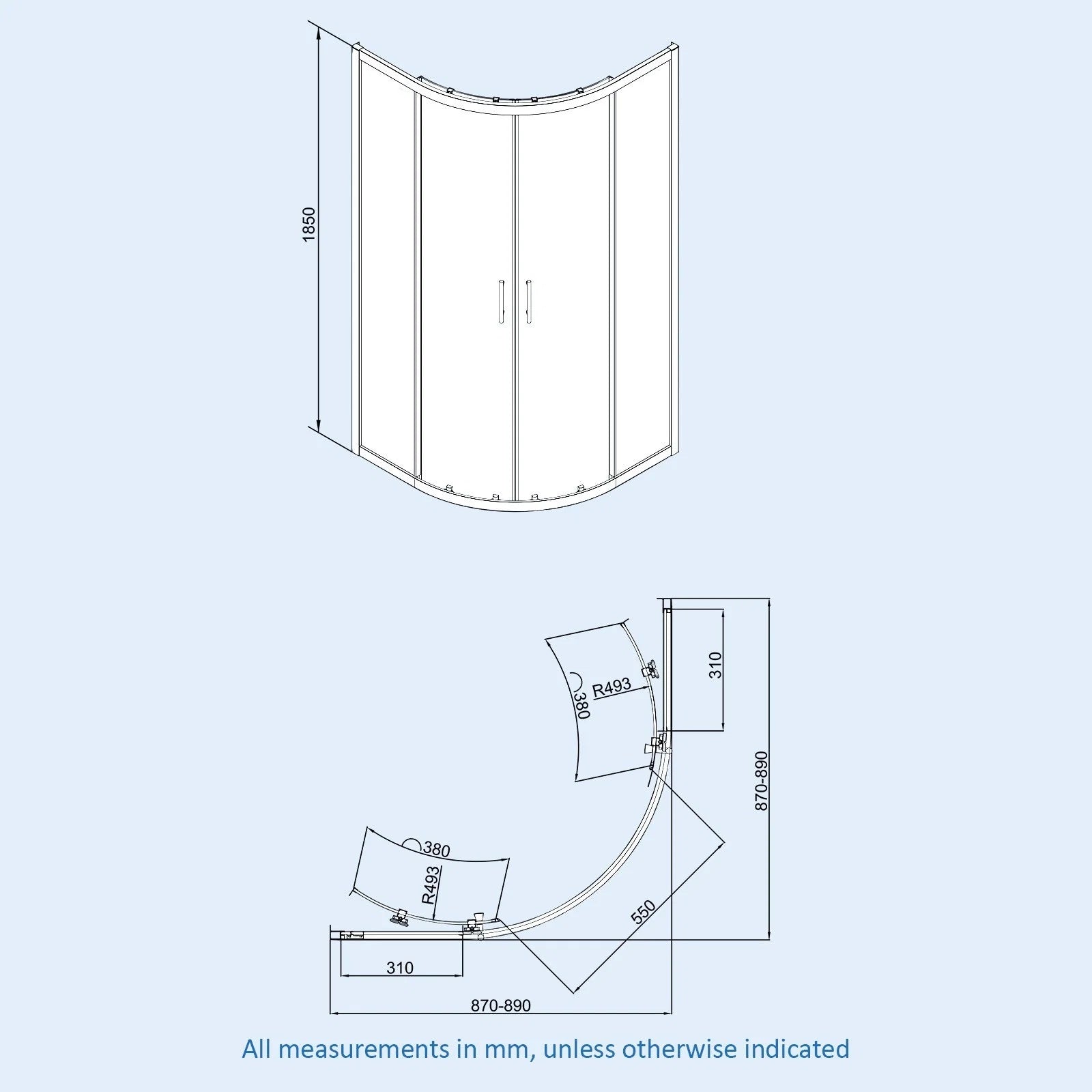 500mm Floor Standing Vanity With Ceramic Basin & Close Coupled Toilet, 900mm Quadrant Screen