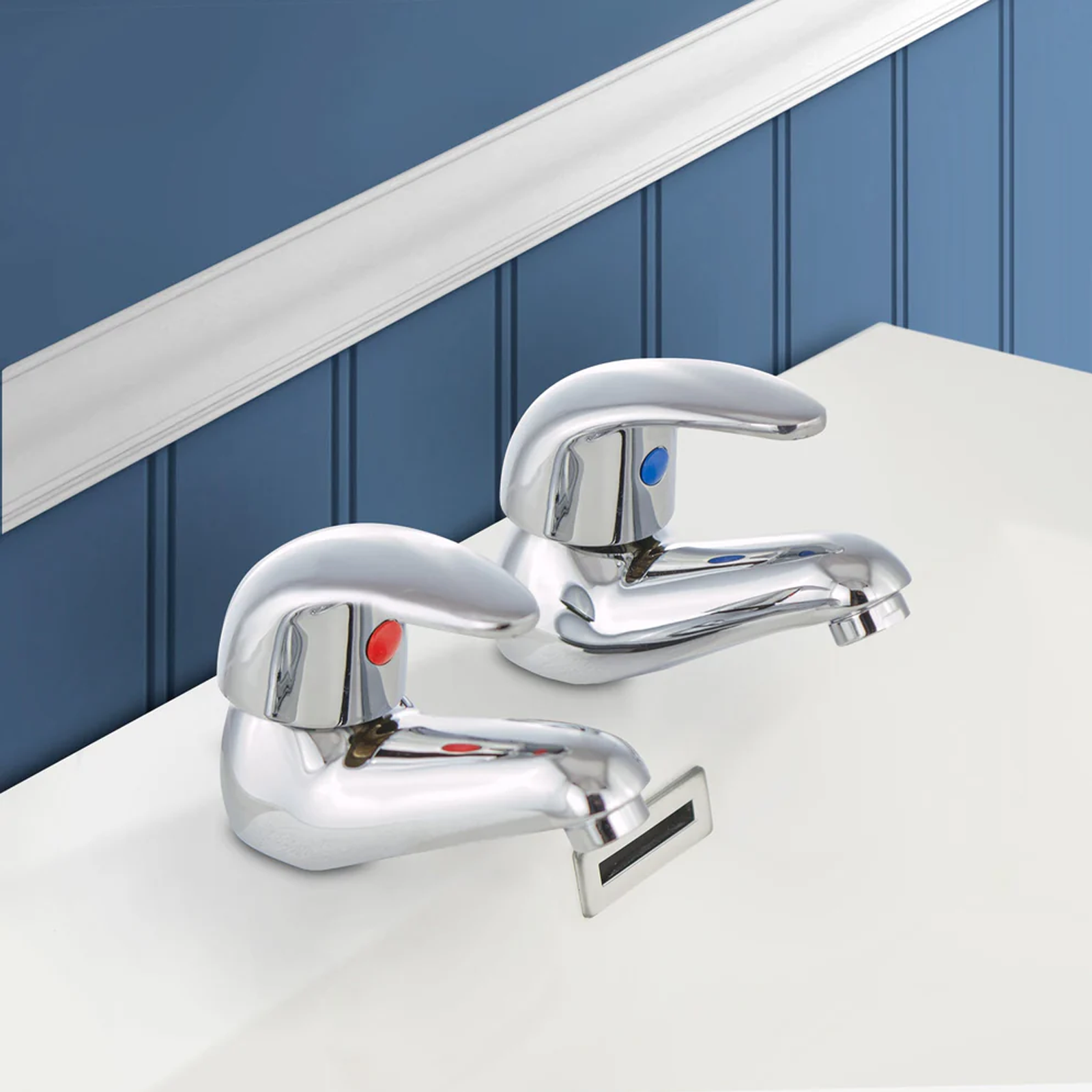 Studio Contemporary Set Of Twin Basin Taps & Bath Shower Mixer Tap With Handheld Kit