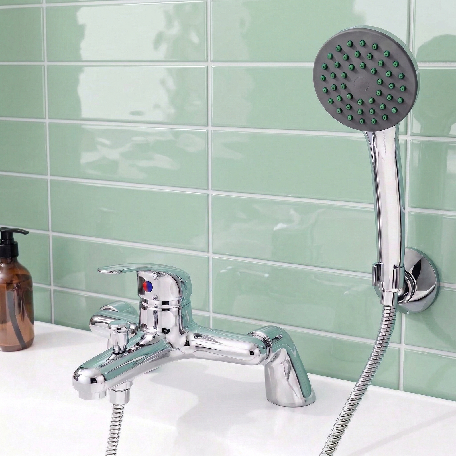 Studio Contemporary Set Of Twin Basin Taps & Bath Shower Mixer Tap With Handheld Kit