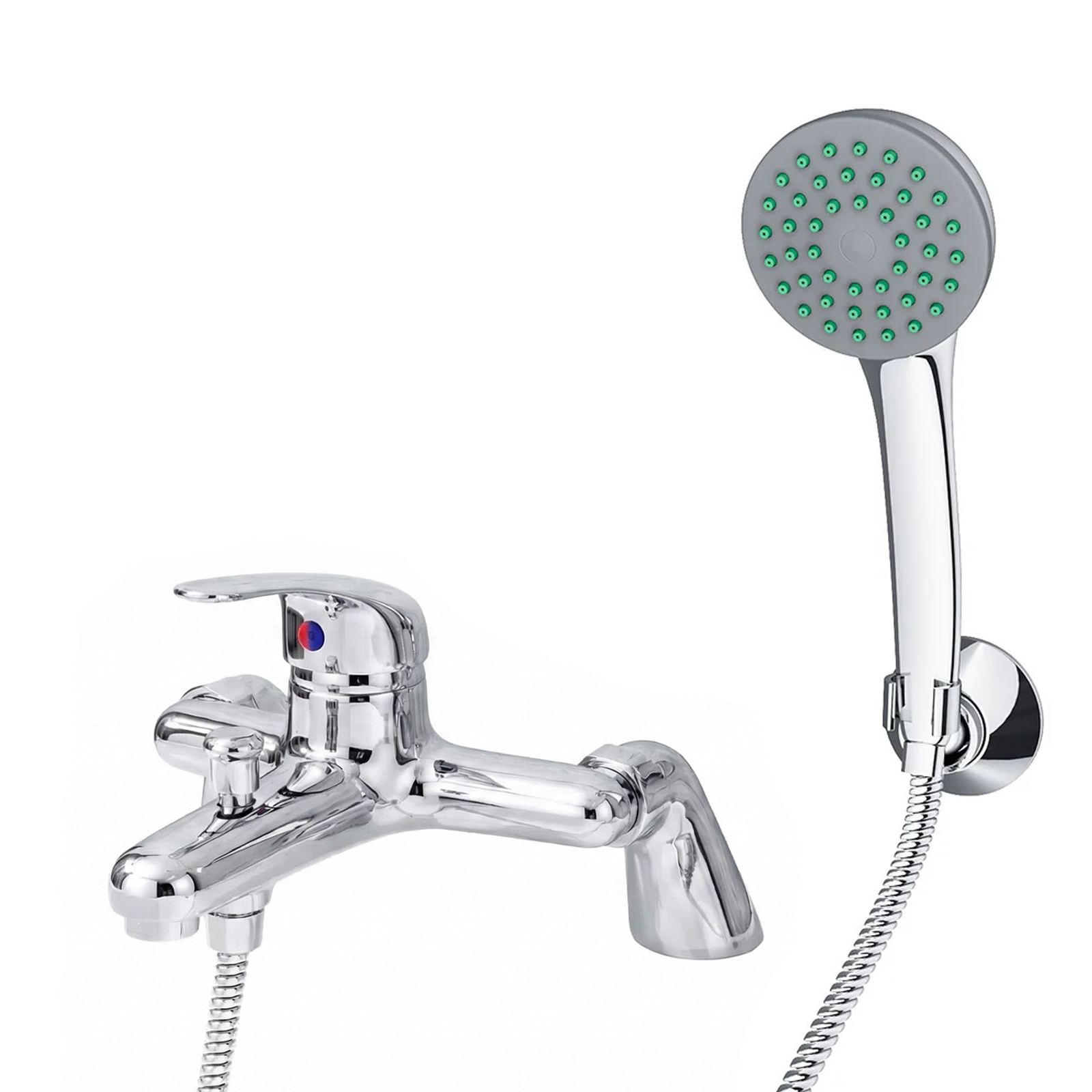 Studio Contemporary Set Of Twin Basin Taps & Bath Shower Mixer Tap With Handheld Kit