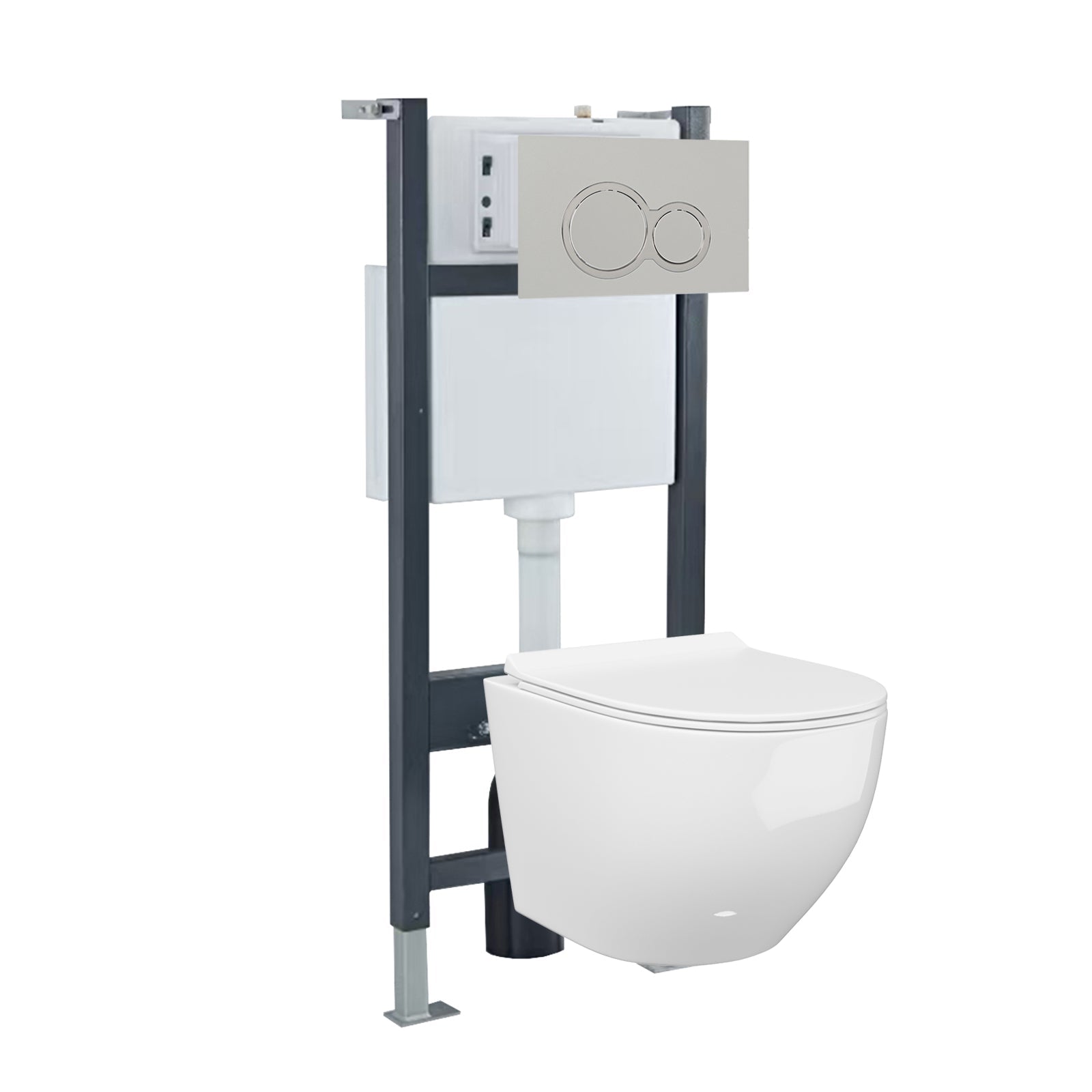 White Modern Round WH Toilet Top/Front Frame & Round Button Flush Plate