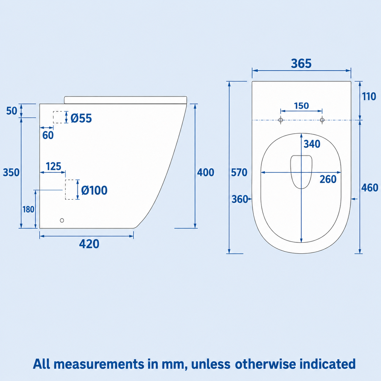 Ellis Back To Wall WC Toilet with Concealed Cistern Bathroom Unit