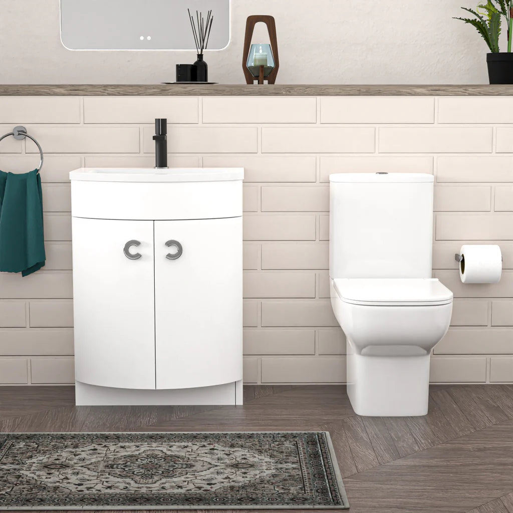 P-Shaped Left Hand Bath, Panel, Bath Screen with 600mm Freestanding Vanity & Toilet Set