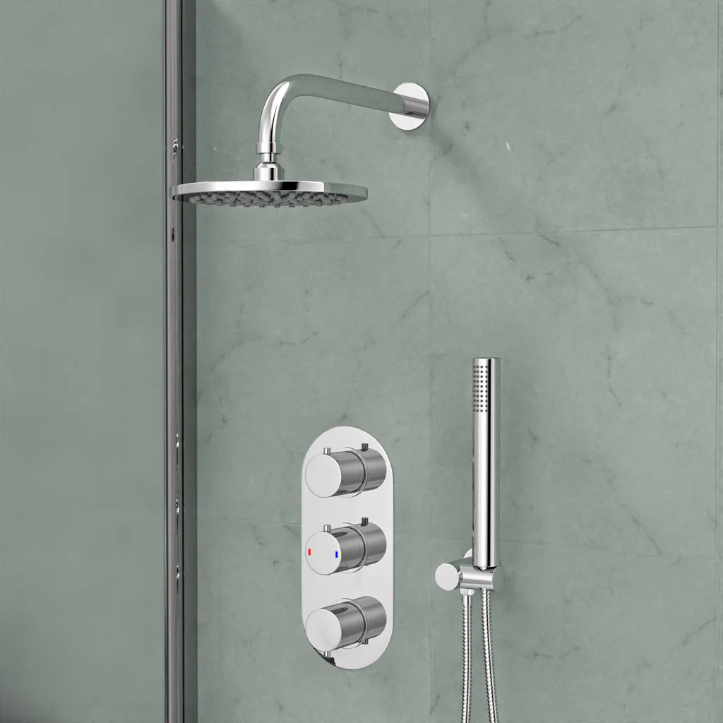 FLORA 3 Way Round Concealed Thermostatic Mixer Valve Hand Shower Bath filler