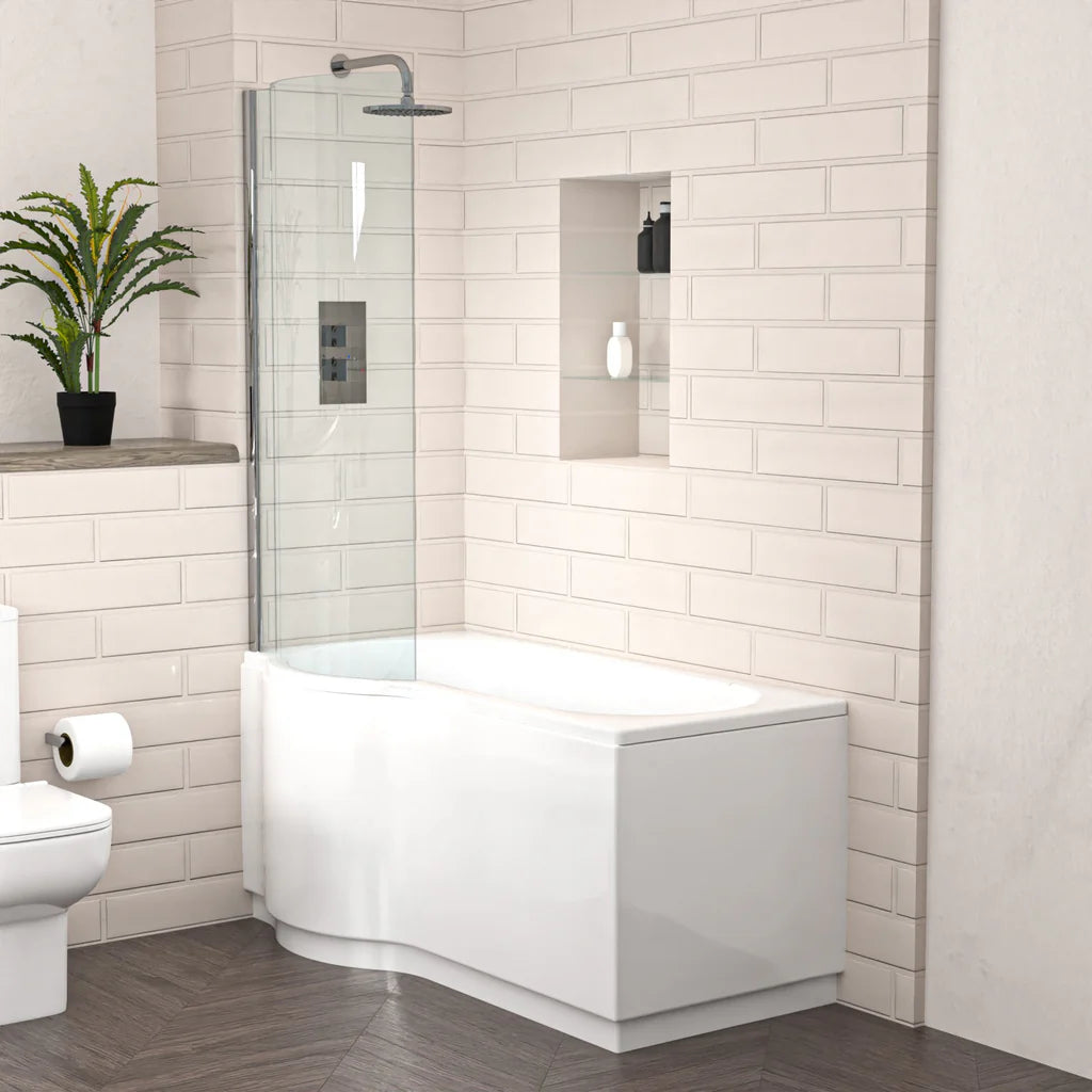 P-Shaped Left Hand Bath, Panel, Bath Screen with 600mm Freestanding Vanity & Toilet Set
