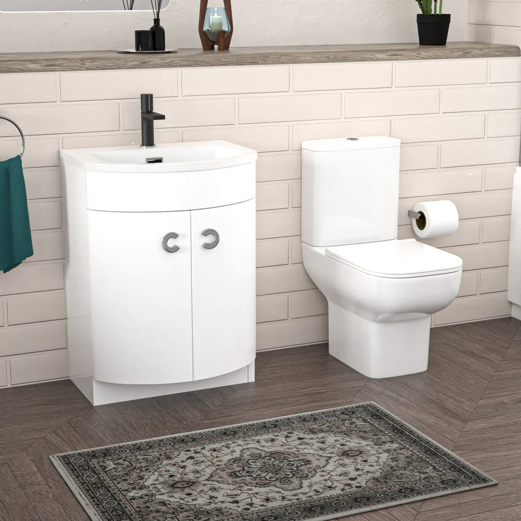 P-Shaped Left Hand Bath, Panel, Bath Screen with 600mm Freestanding Vanity & Toilet Set