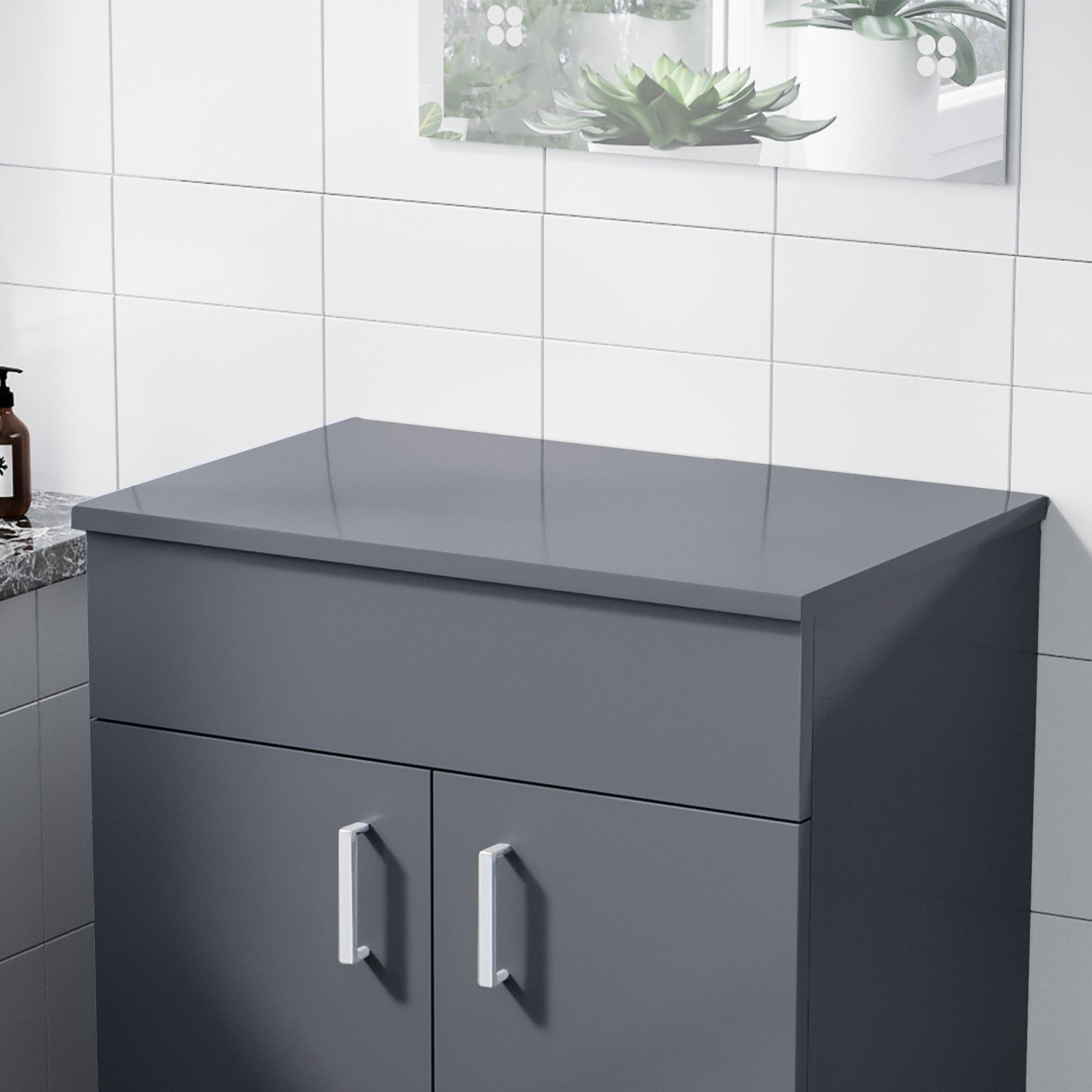 600mm Gloss Grey MDF Bathroom Worktop For Vanity Cabinet