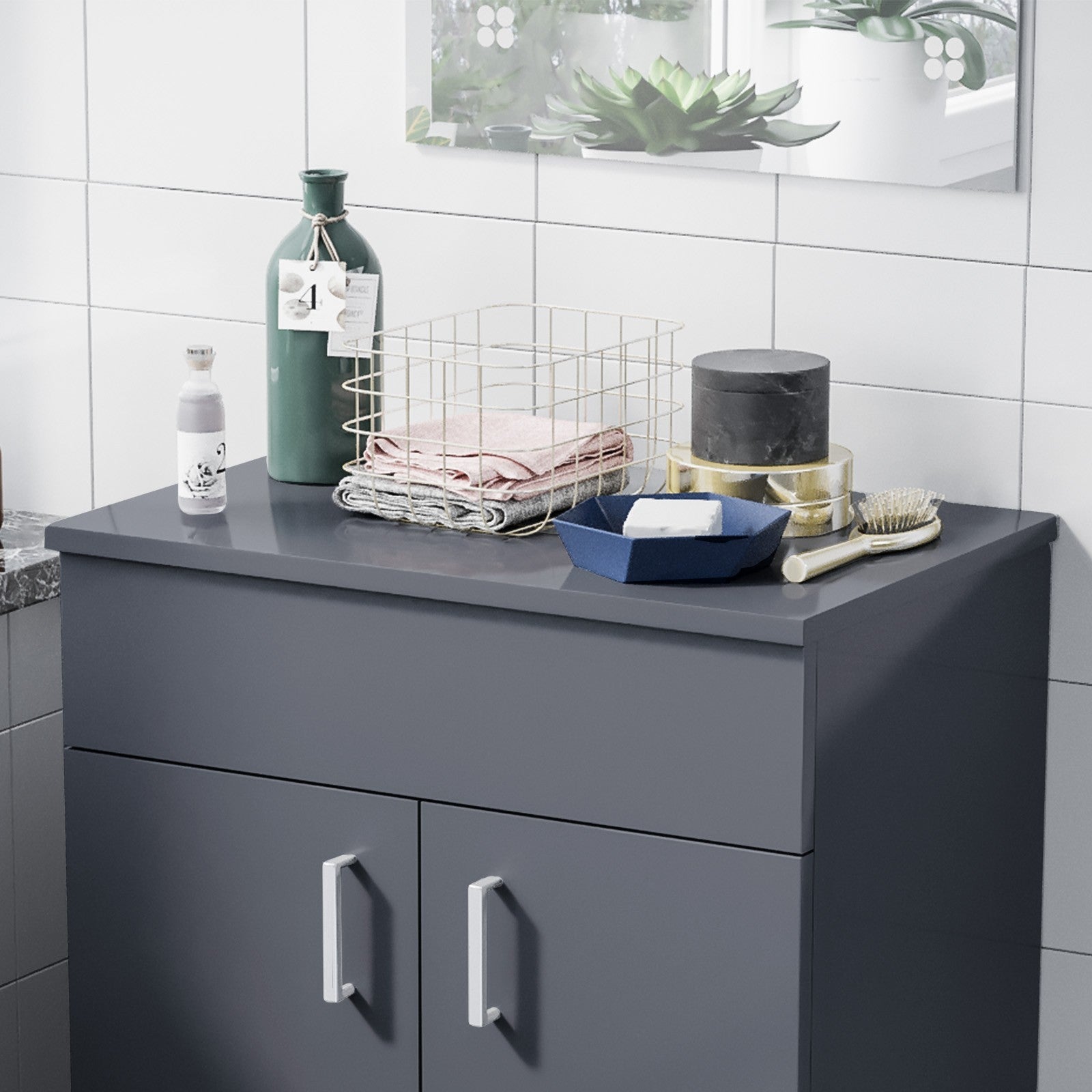 600mm Gloss Grey MDF Bathroom Worktop For Vanity Cabinet