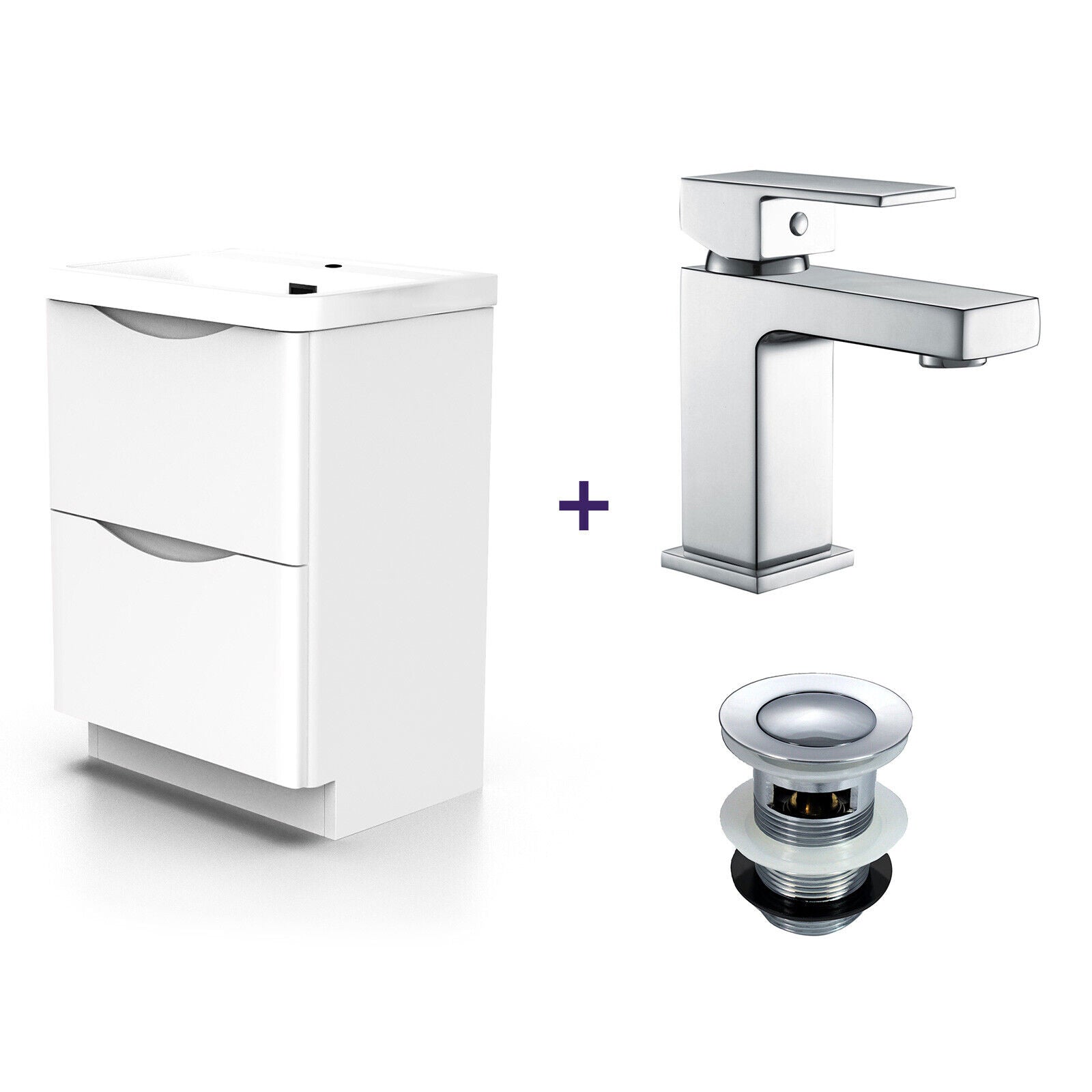 Merton 600mm White Basin Vanity Unit with Chrome Tap & Waste
