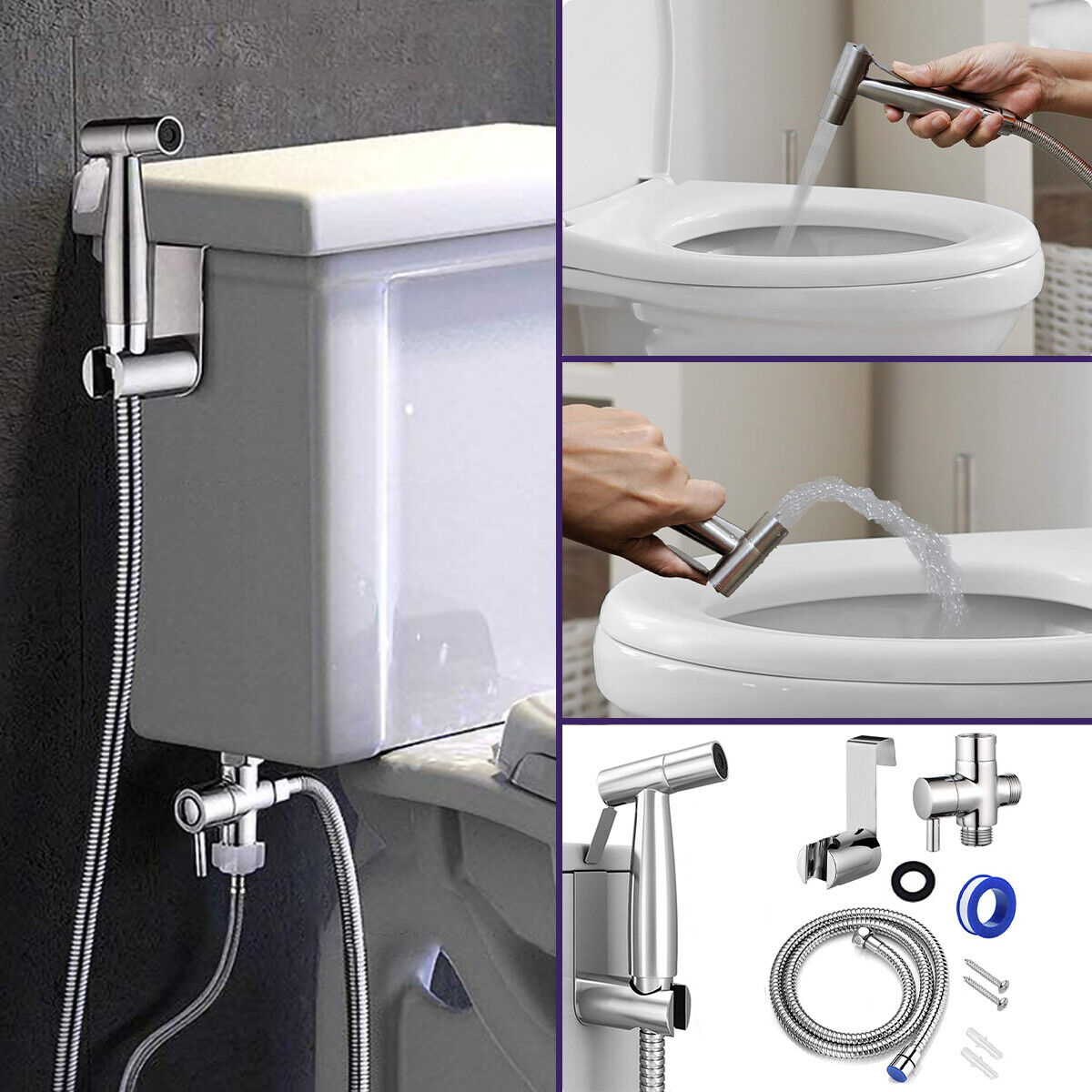 Chrome Handheld Silver Stainless Steel Bidet Toilet Sprayer Jet Kit