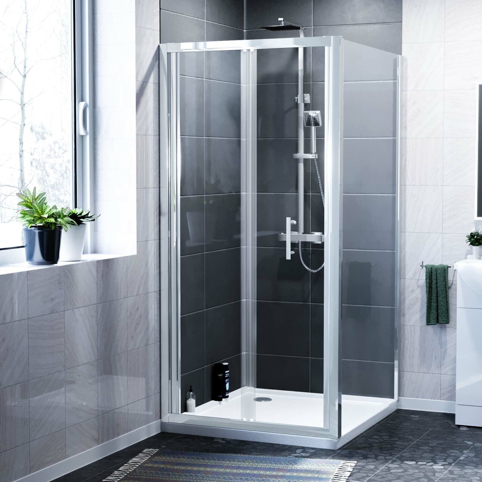 Kim 760mm Chrome Framed Shower Bi-Fold Door + 760mm Side Panel Enclosure + Tray