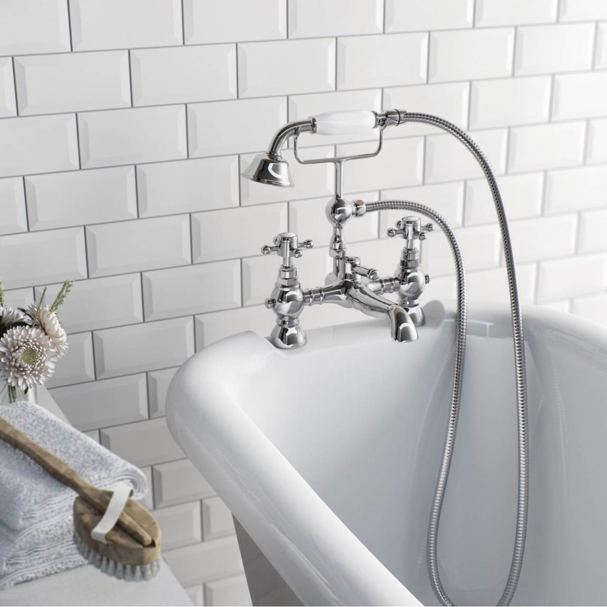 Churchill Traditional Set Of Hot & Cold Basin Taps And Bath Shower Mixer Tap With Handheld Kit